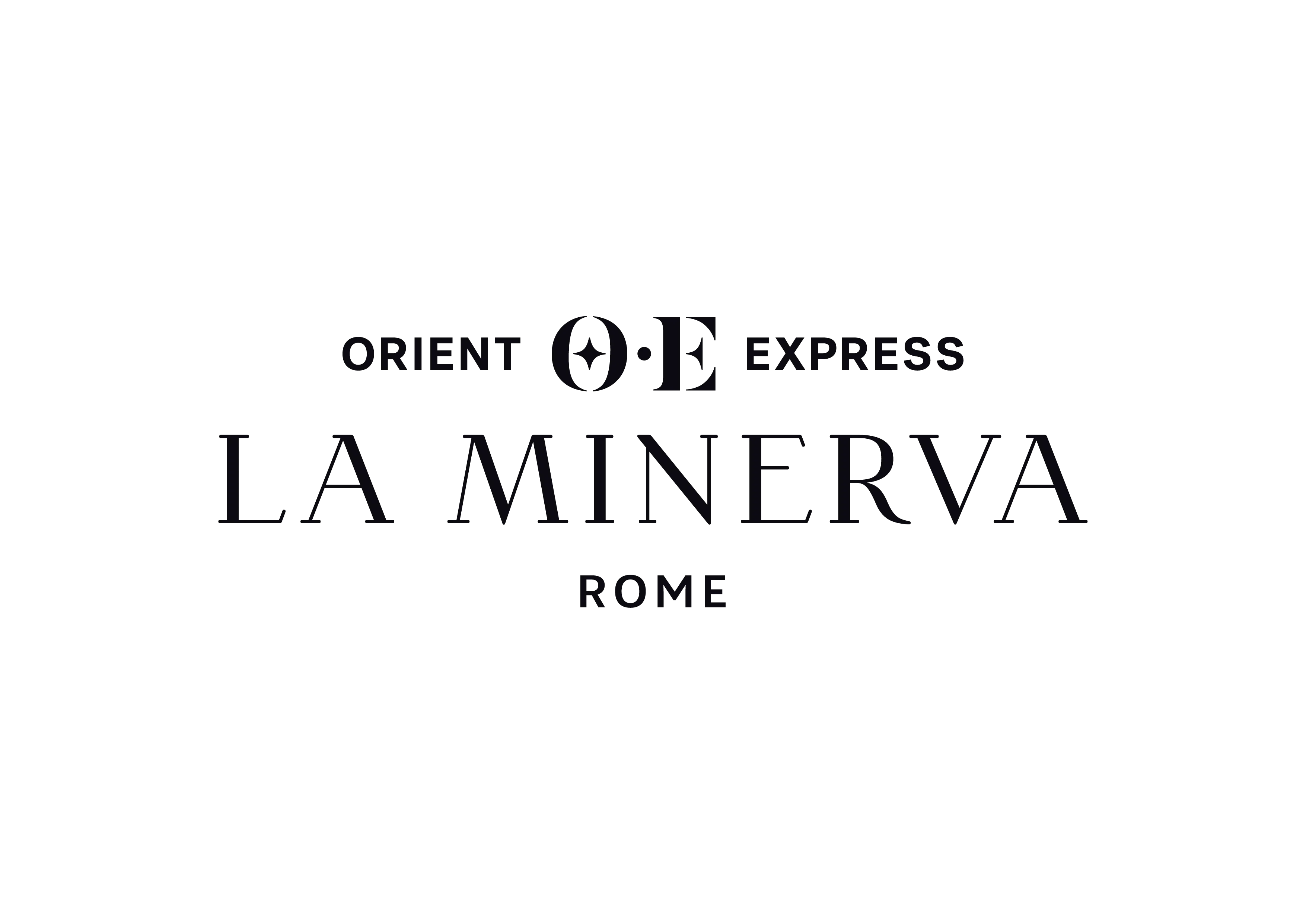 Orient Express La Minerva Rome lettering in black