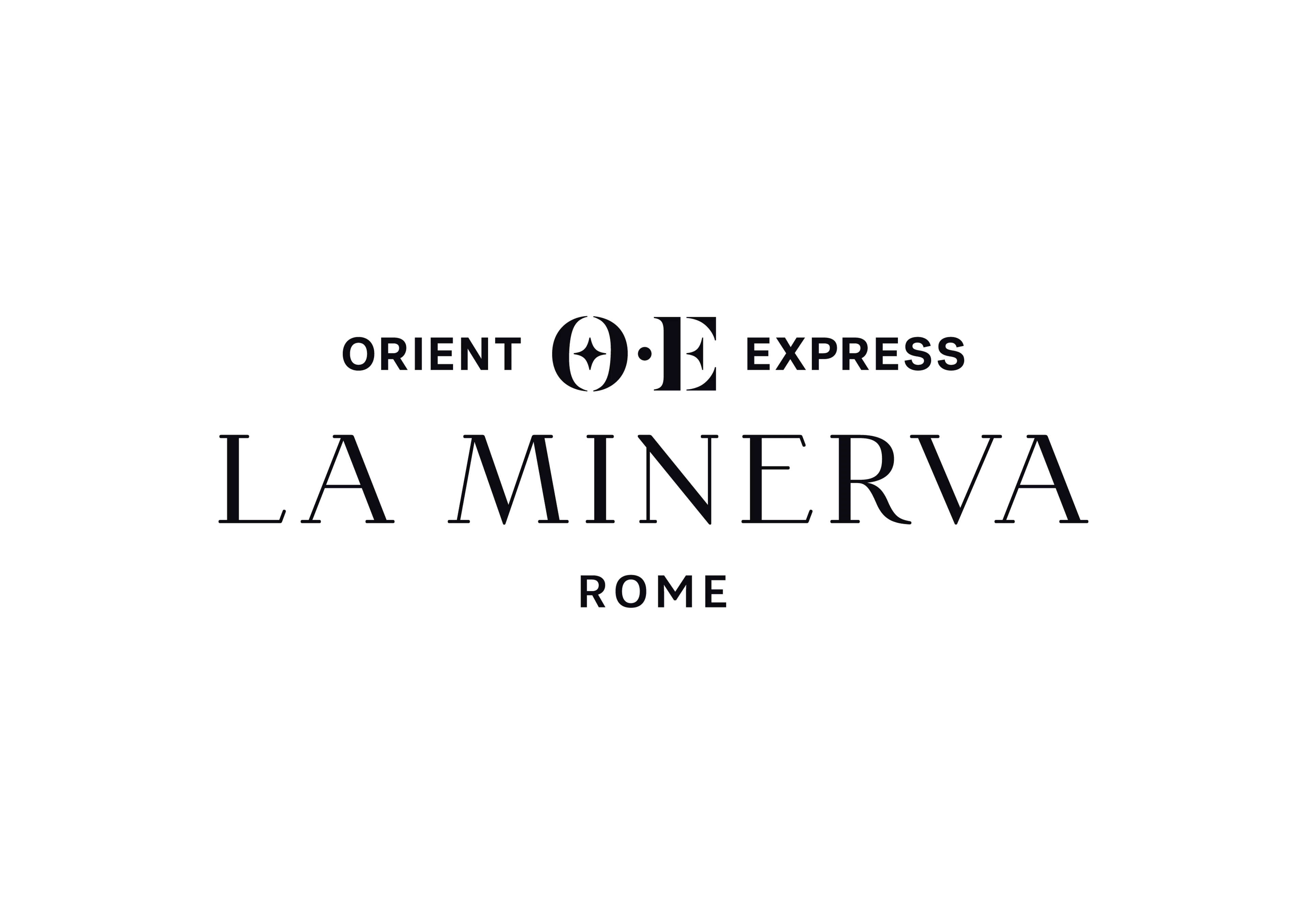 Orient Express La Minerva Rome lettering in black