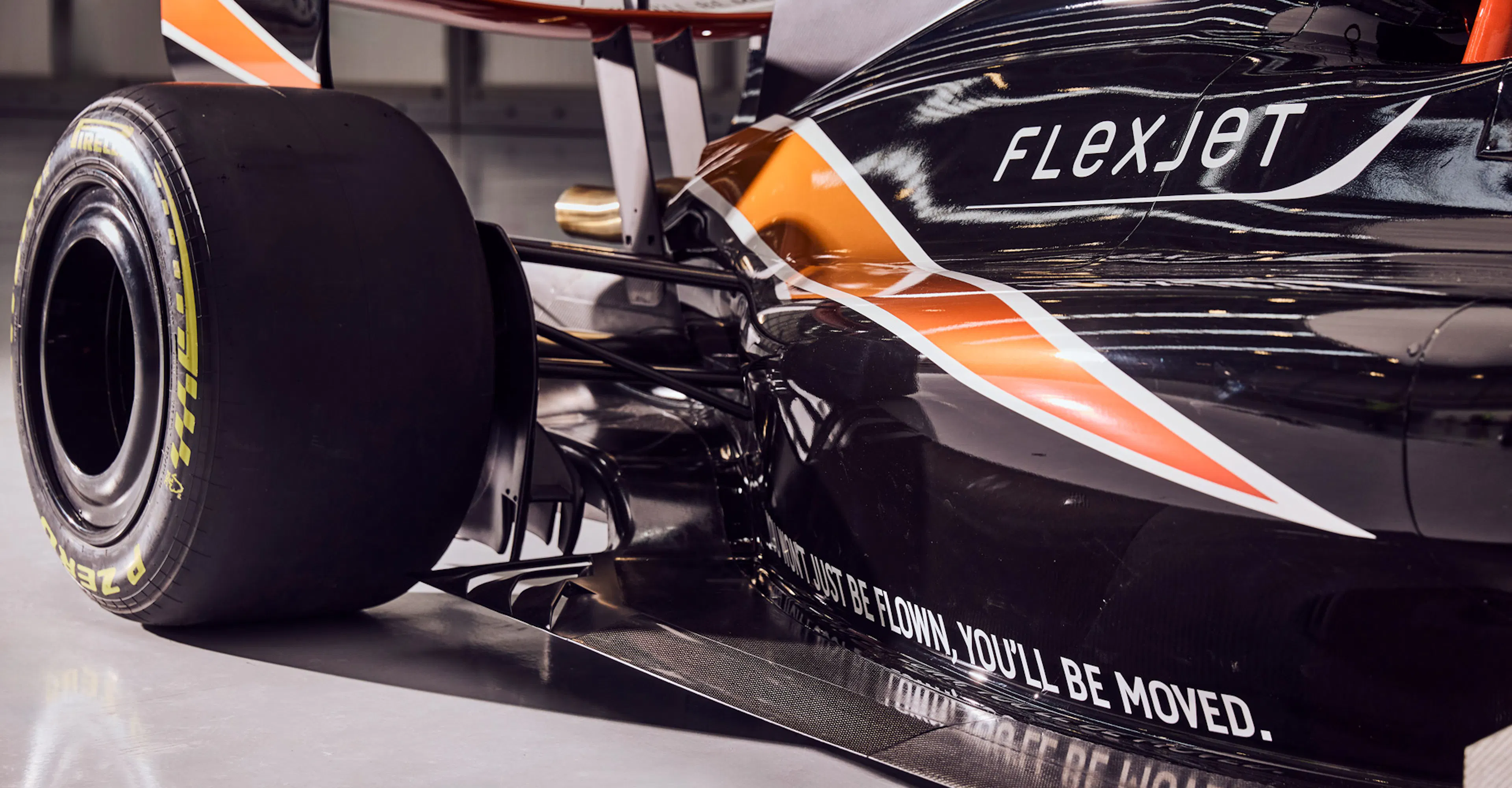 Closeup of a FlexJet Branded racing car