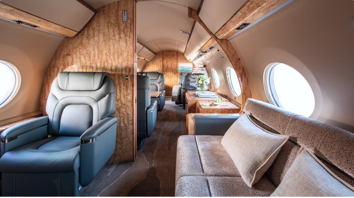 inside shot of a portofino designed aircraft interior