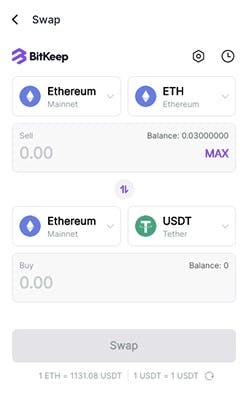 swap ethereum with usdt on bitkeep