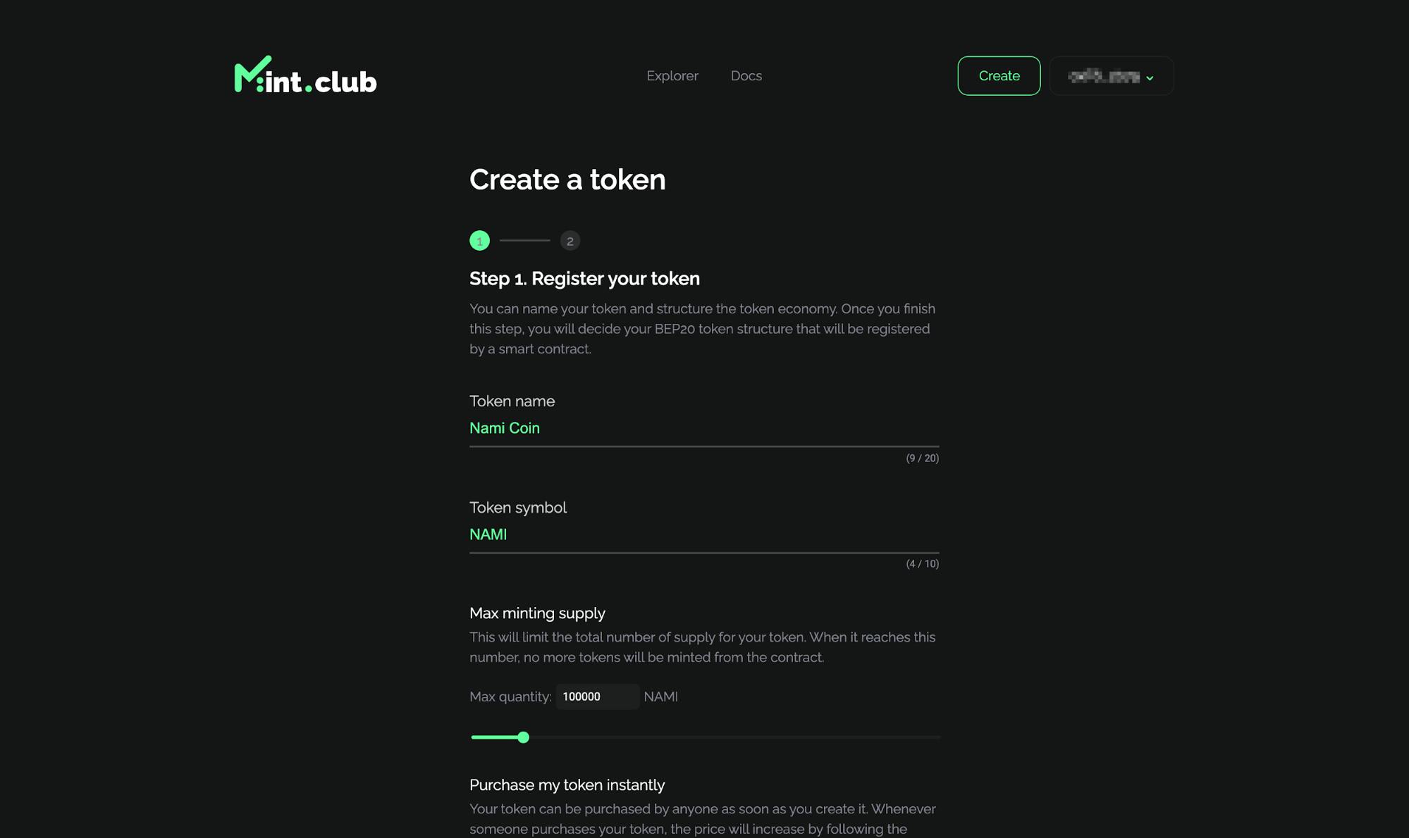 create token on mint club smart token builder