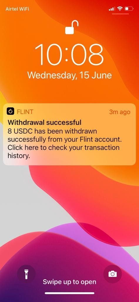 flint usdt withdrawal successful