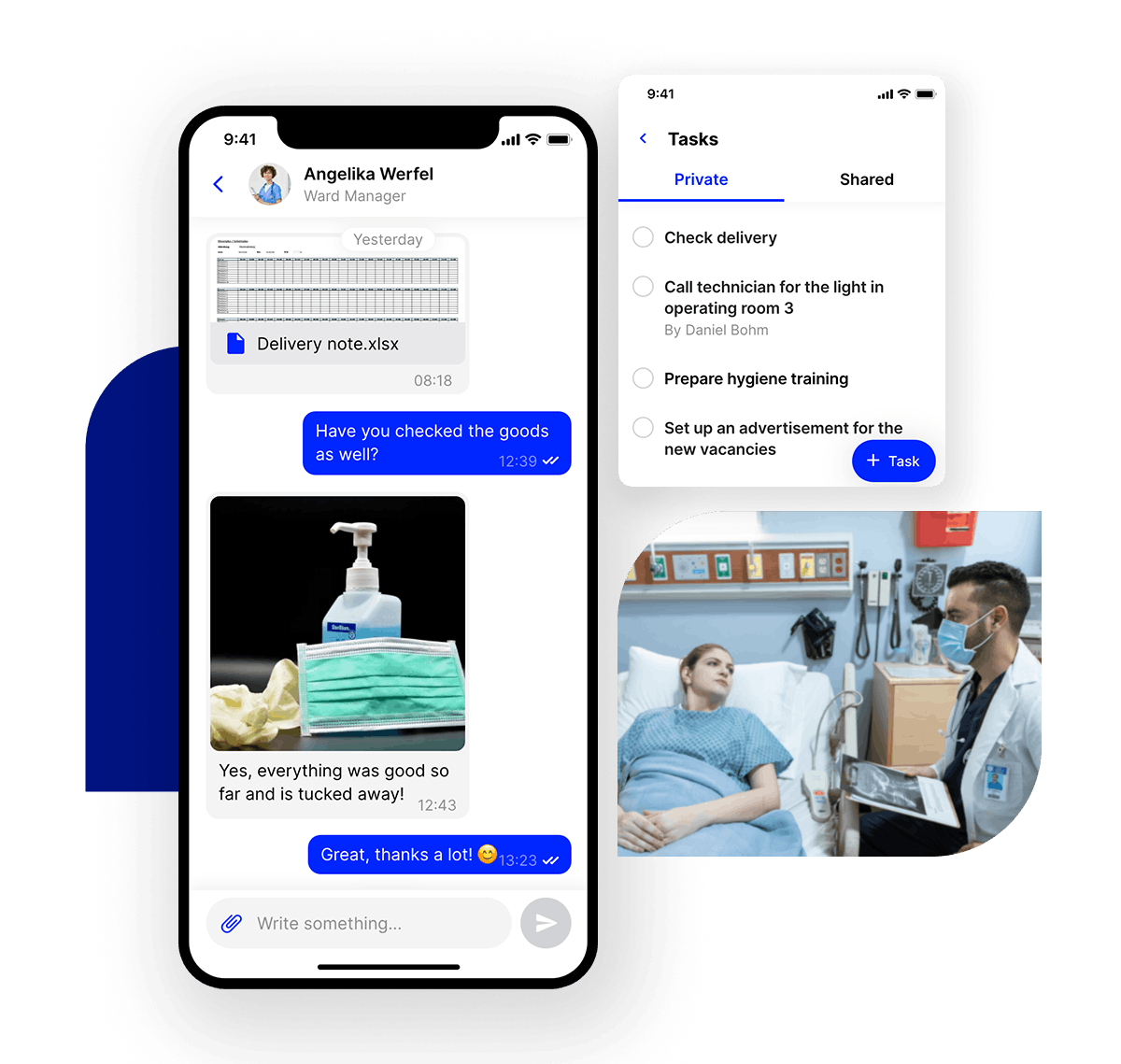 employee app Flip hospital Chat & tasks