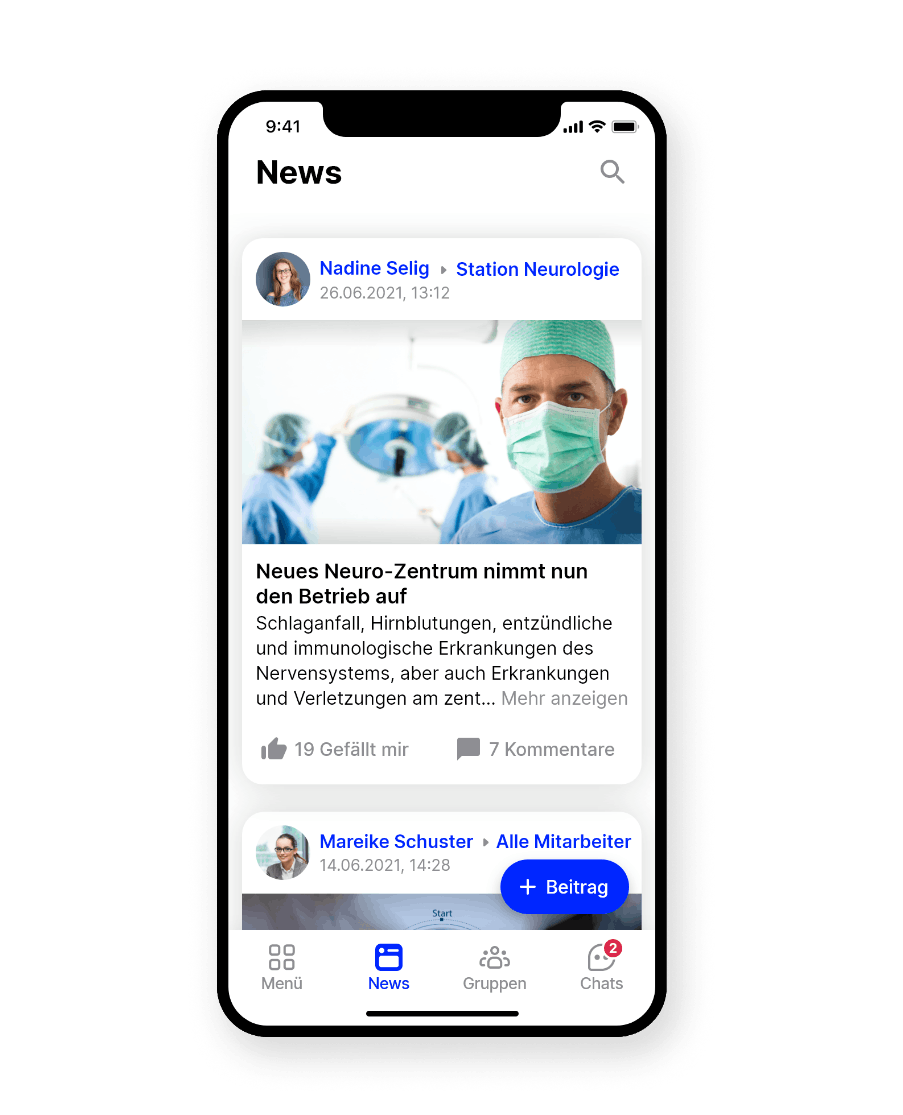 Mitarbeiter App Flip im Klinikum Newsfeed