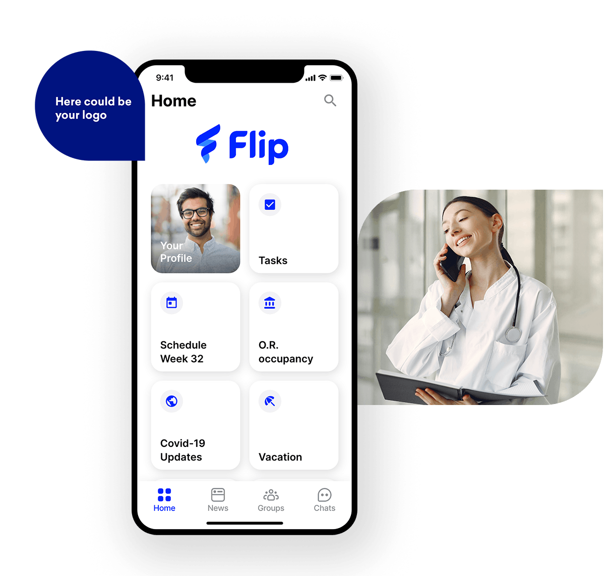 employee app Flip hospital Smartphone & Logo
