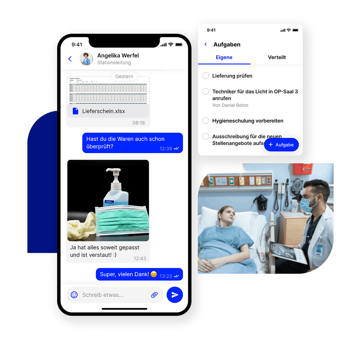 Mitarbeiter App Flip im Gesundheitswesen Chat
