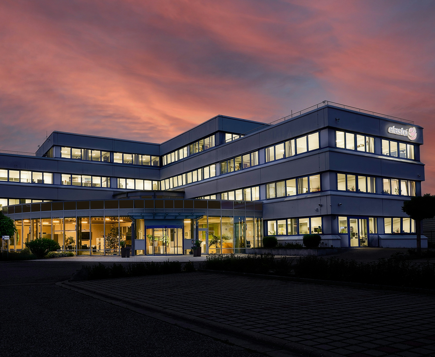 Elasto building with evening sky