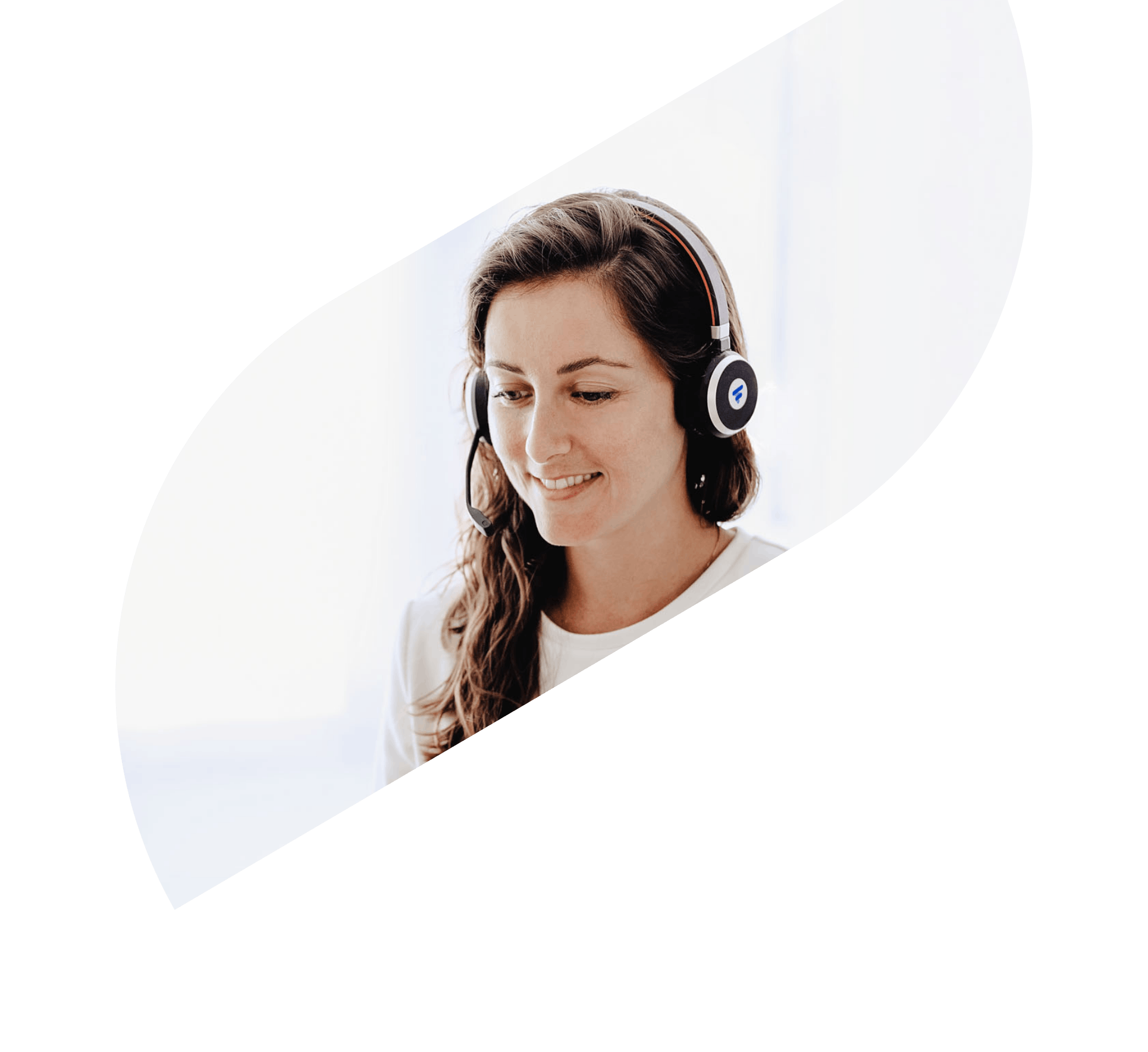 Woman with a headset cut in a swirl