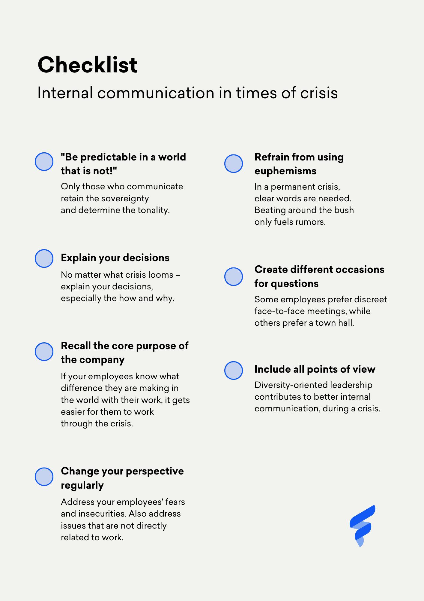 Checklist for internal communication in times of crisis