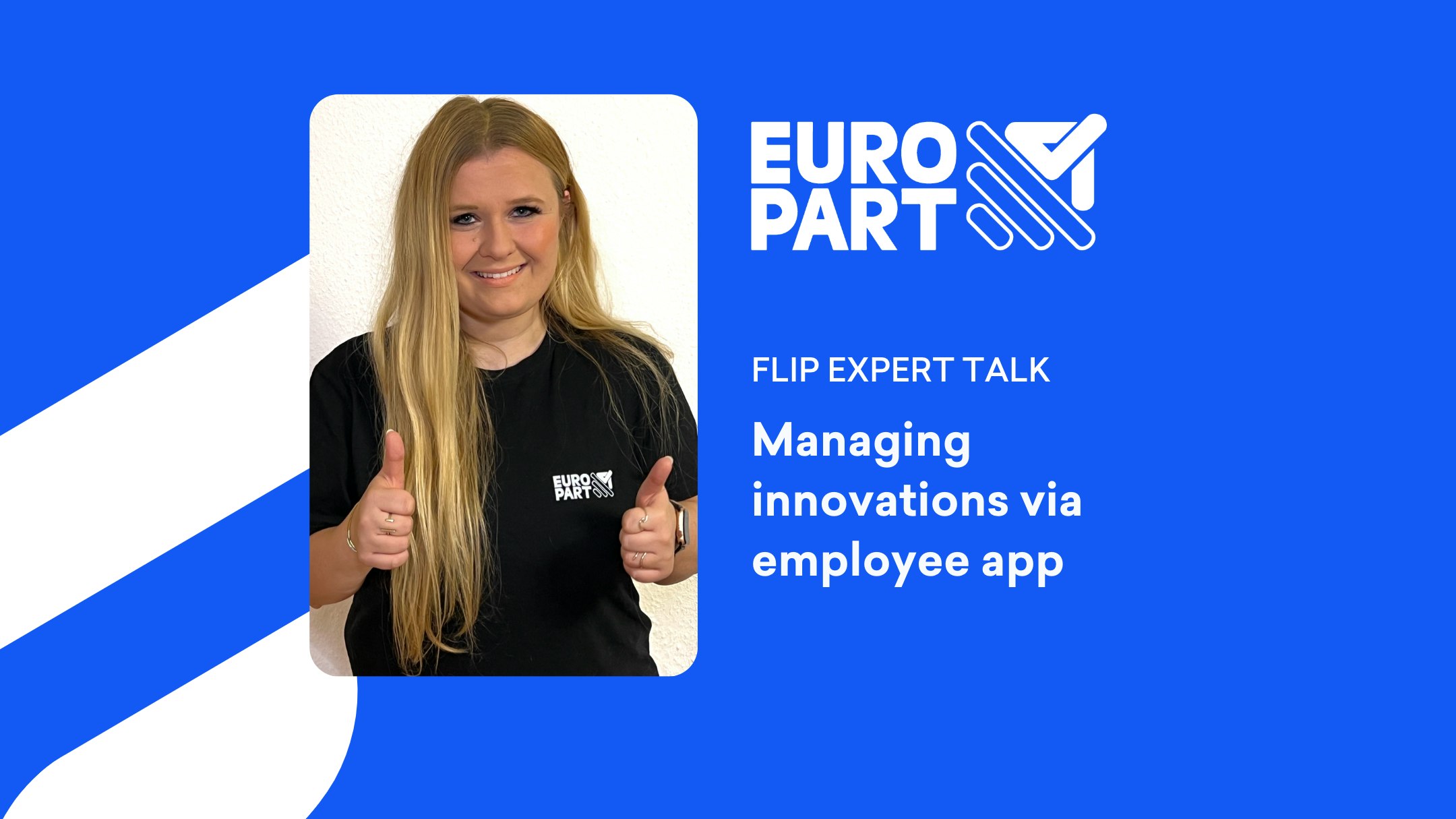 Kira Kebekus from Europart gives both thumbs up. Next to it is the title of the expert talk.