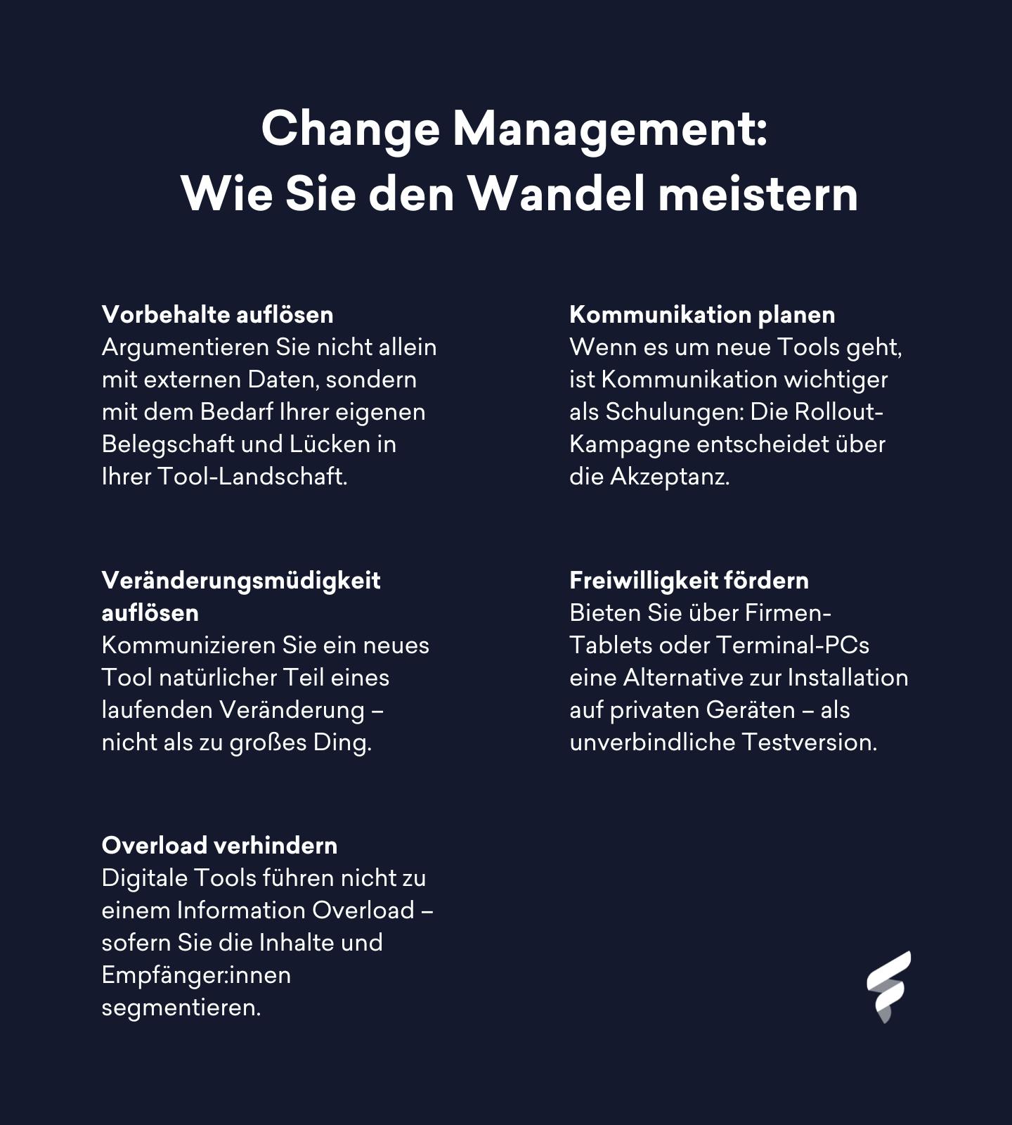 Infografik mit den wichtigsten Erfolgsfaktoren für Change Management