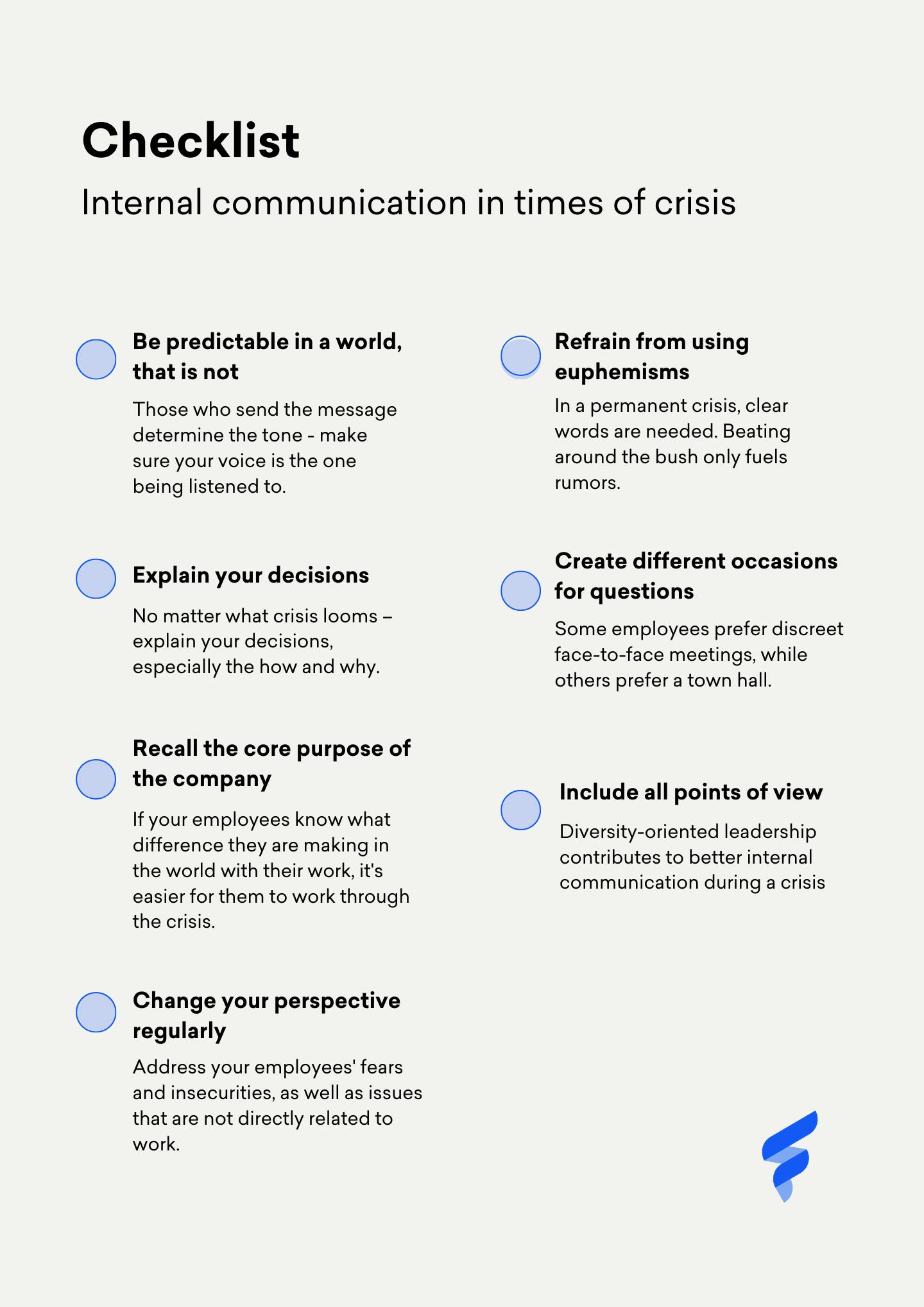 Checklist of internal communication in times of crisis