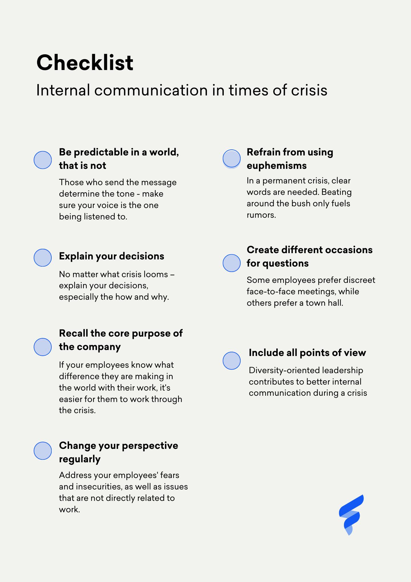 Checklist of internal communication in times of crisis Checklist of internal communication in times of crisis