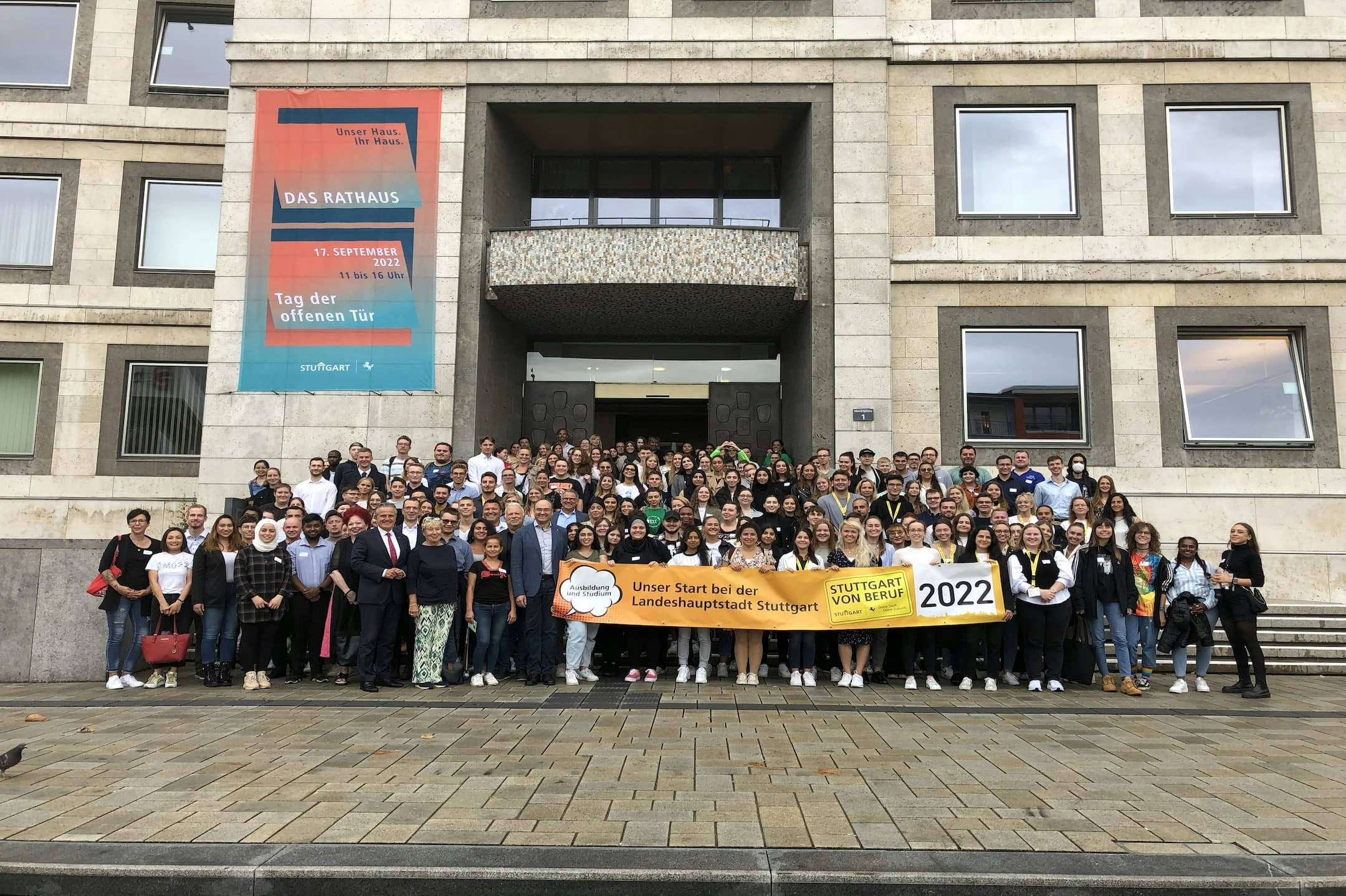 all trainees of the city of Stuttgart in front of the city hall