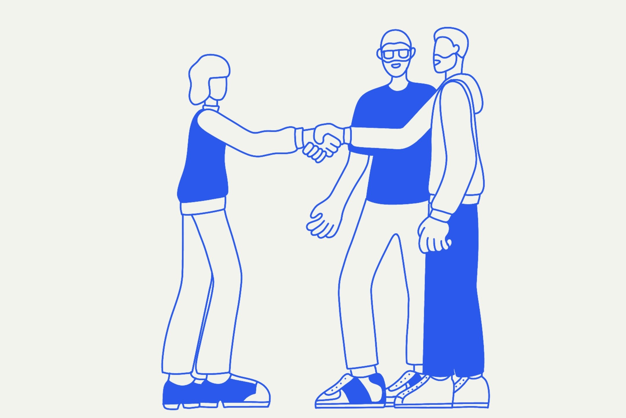 Three people and two of them shaking hands