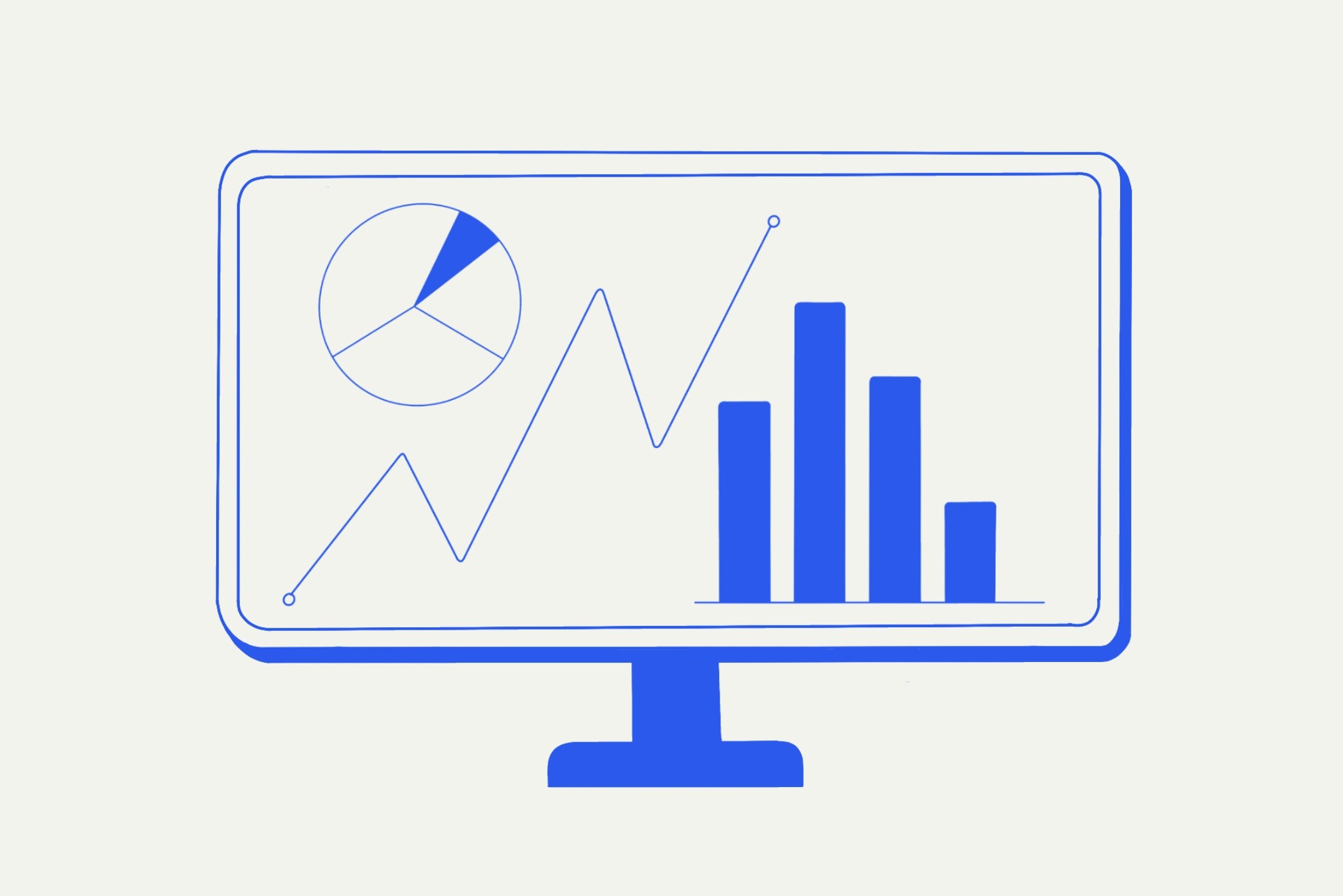 Monitor shows administration dashboard with charts