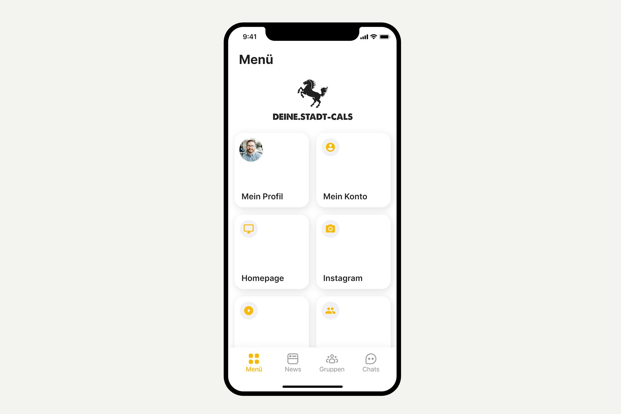 Smpartphone Display zeigt das Menü der Mitarbeiter App der Stadt Stuttgart Smpartphone Display zeigt das Menü der Mitarbeiter App der Stadt Stuttgart