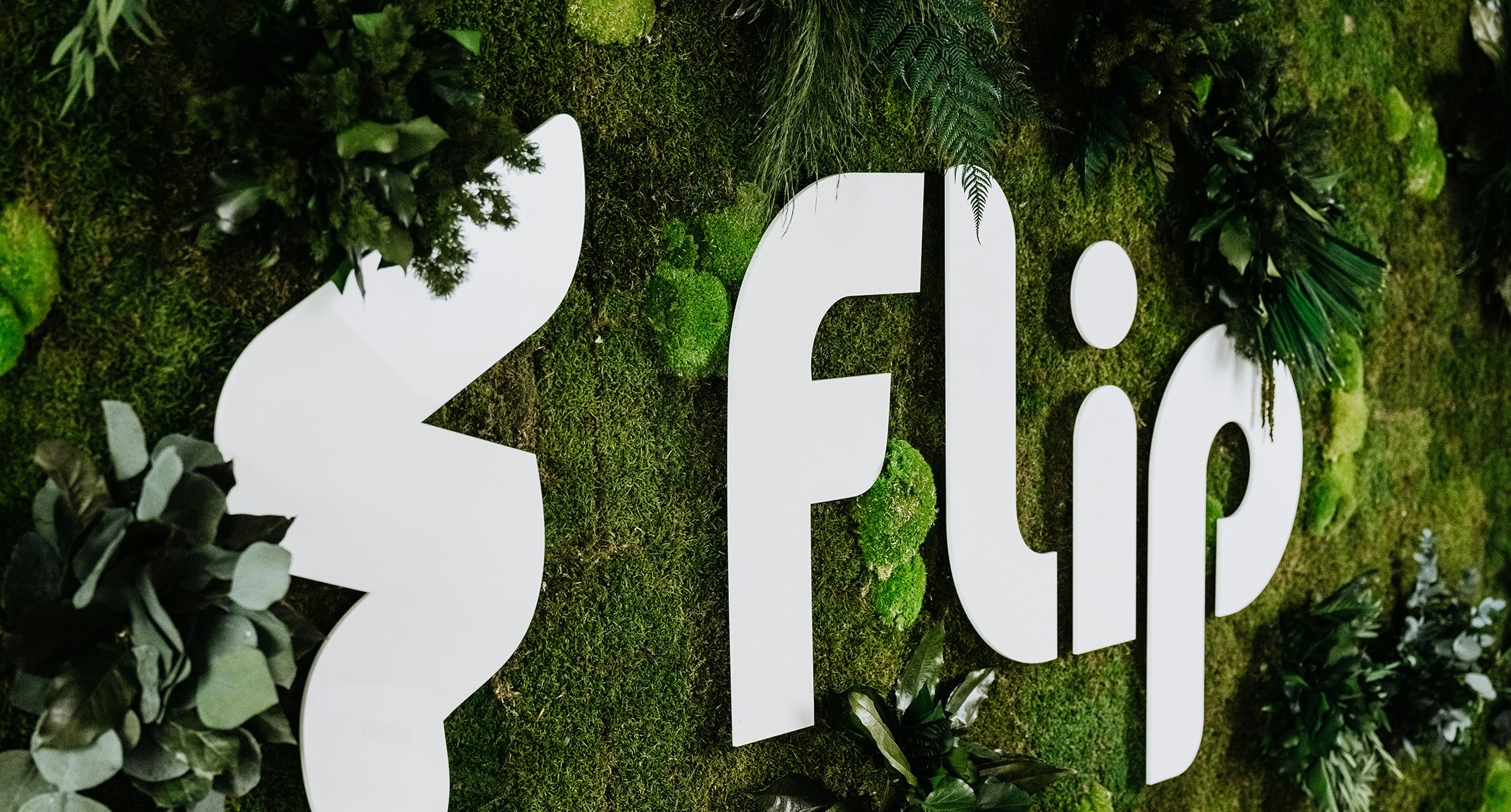 Das Flip-Logo auf einer Mooswand