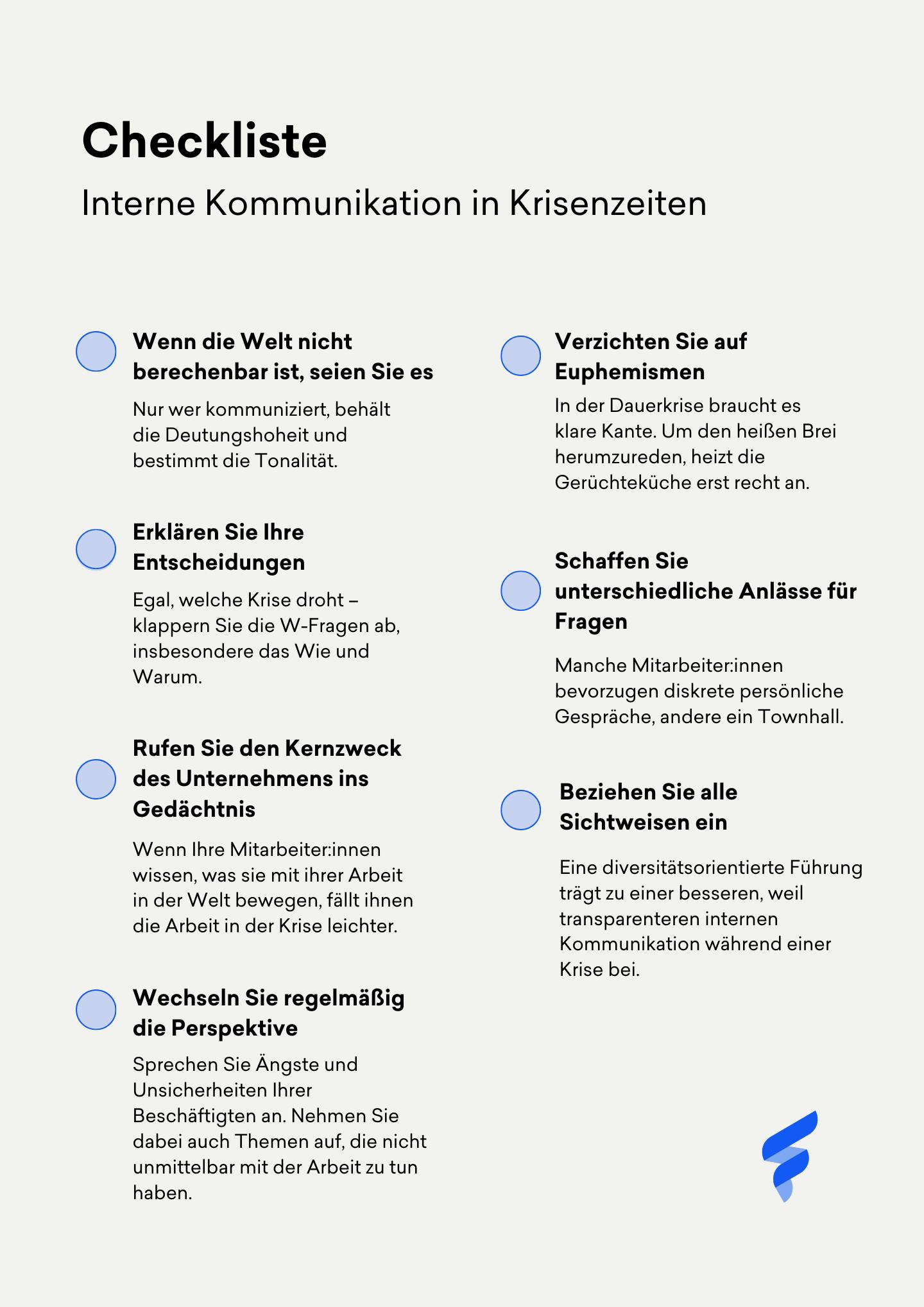 Checkliste fĂĽr die Mitarbeiterkommunikation in Krisenzeiten Checkliste fĂĽr die Mitarbeiterkommunikation in Krisenzeiten