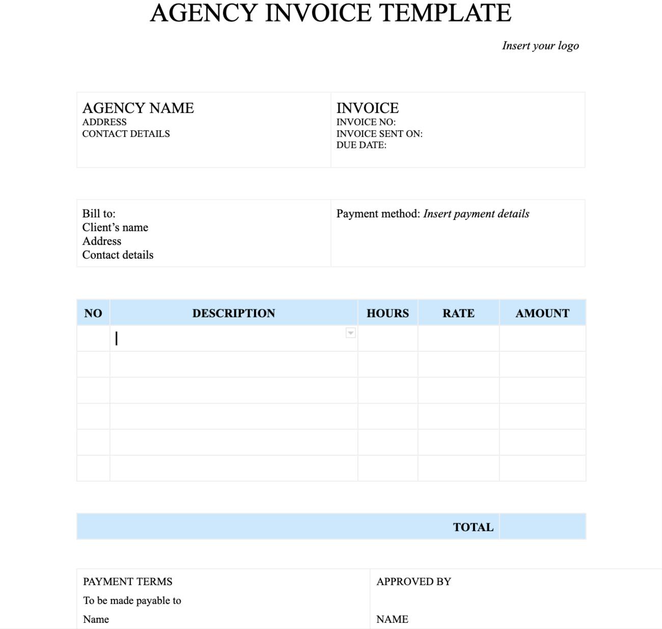Agency invoice template in google docs