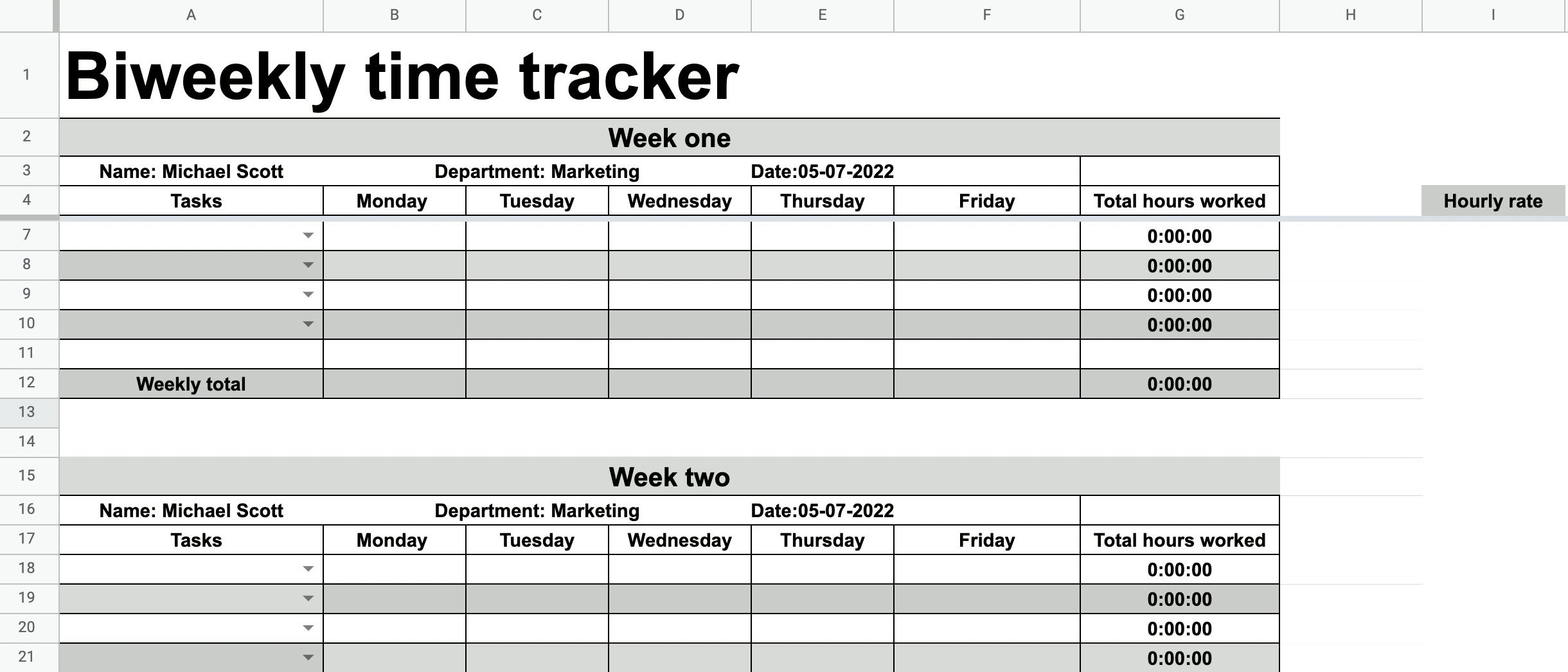 Preview of biweekly timesheet