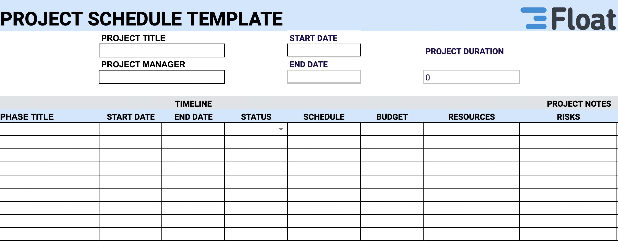 Project schedule template