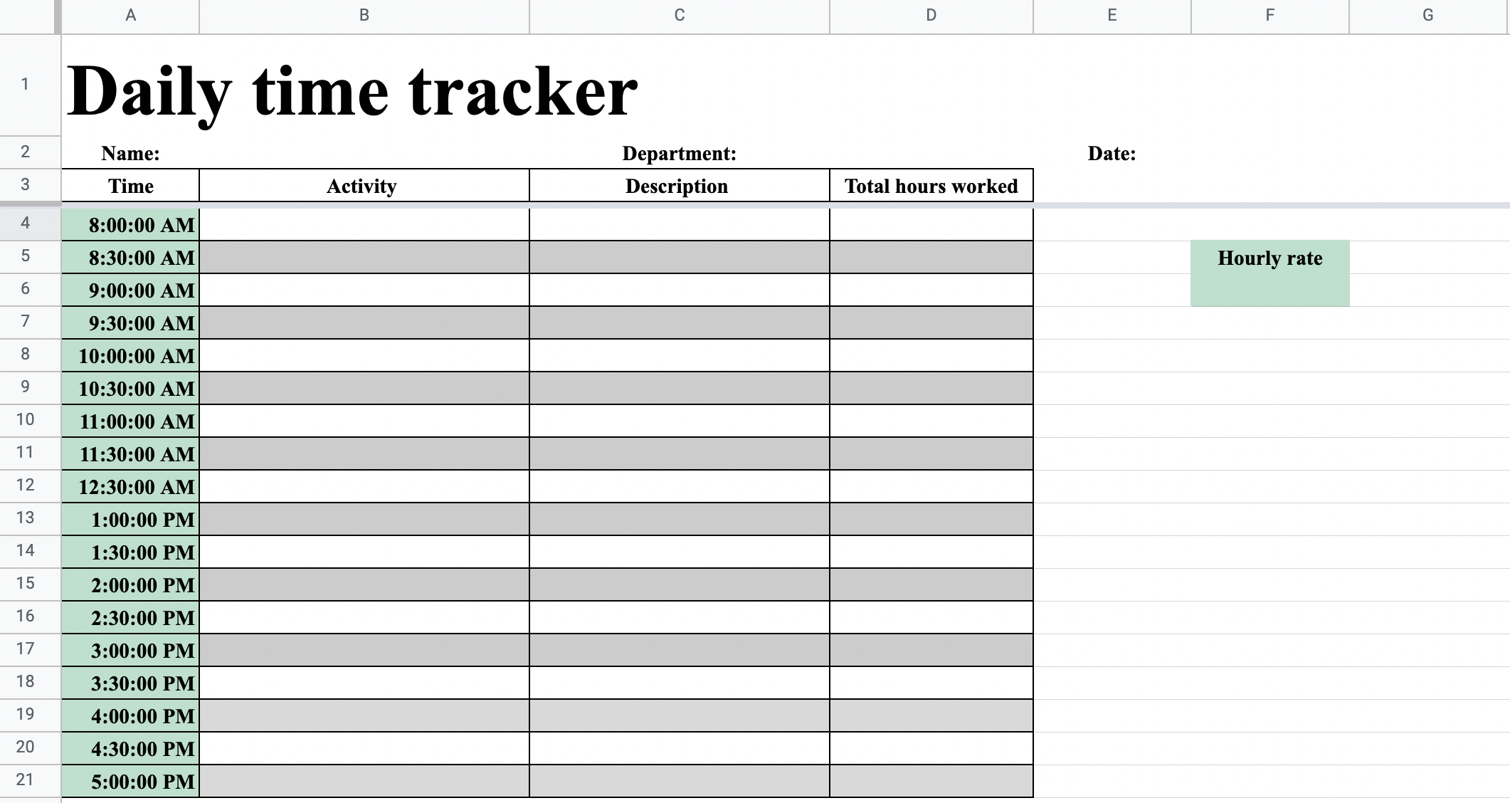 physical therapist daily hours tracking excel template