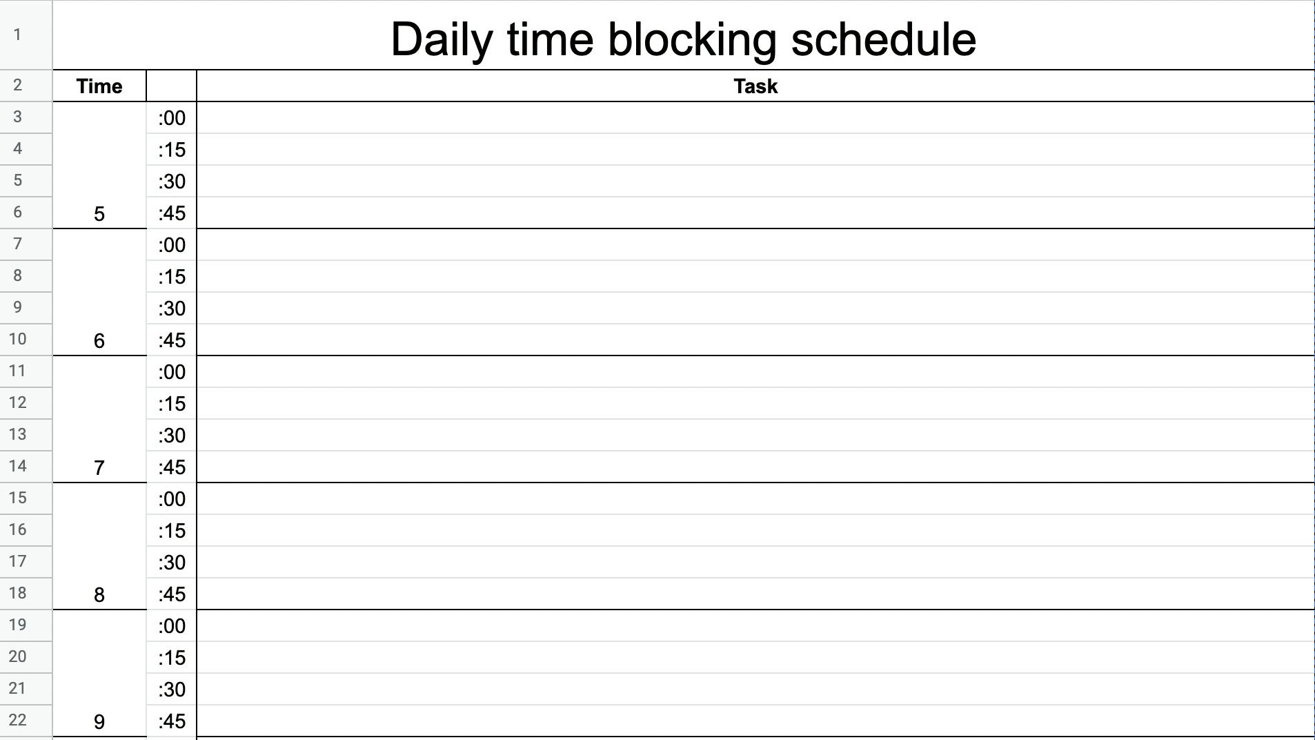 15 minute time blocking template 