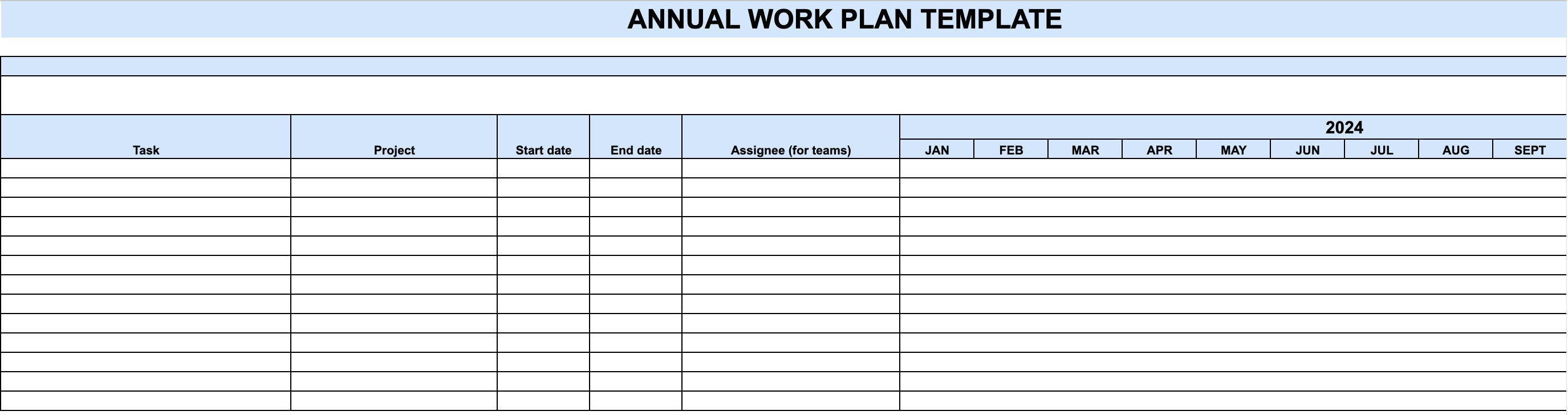 Screenshot of annual work plan template
