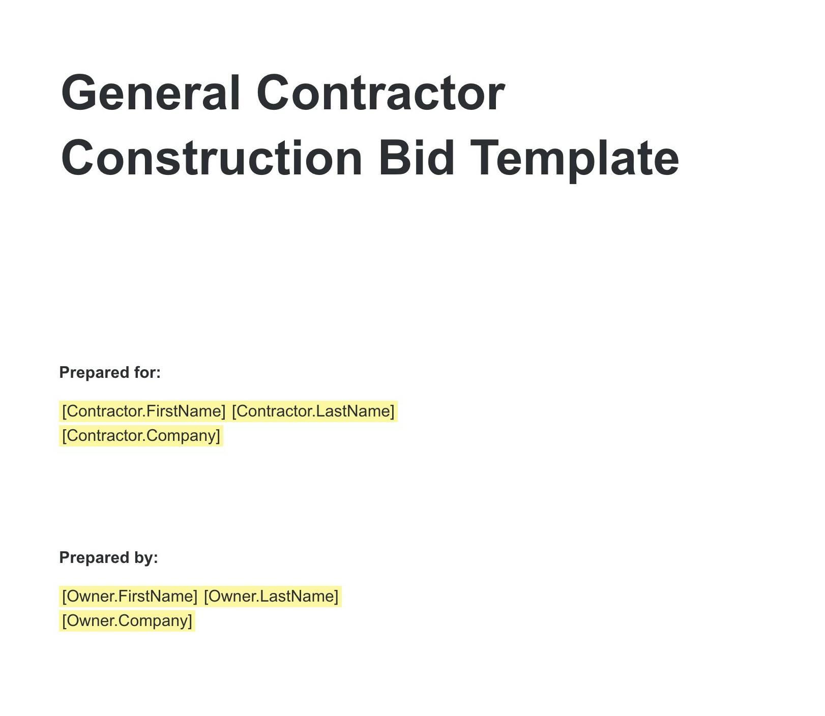 Construction bid proposal template