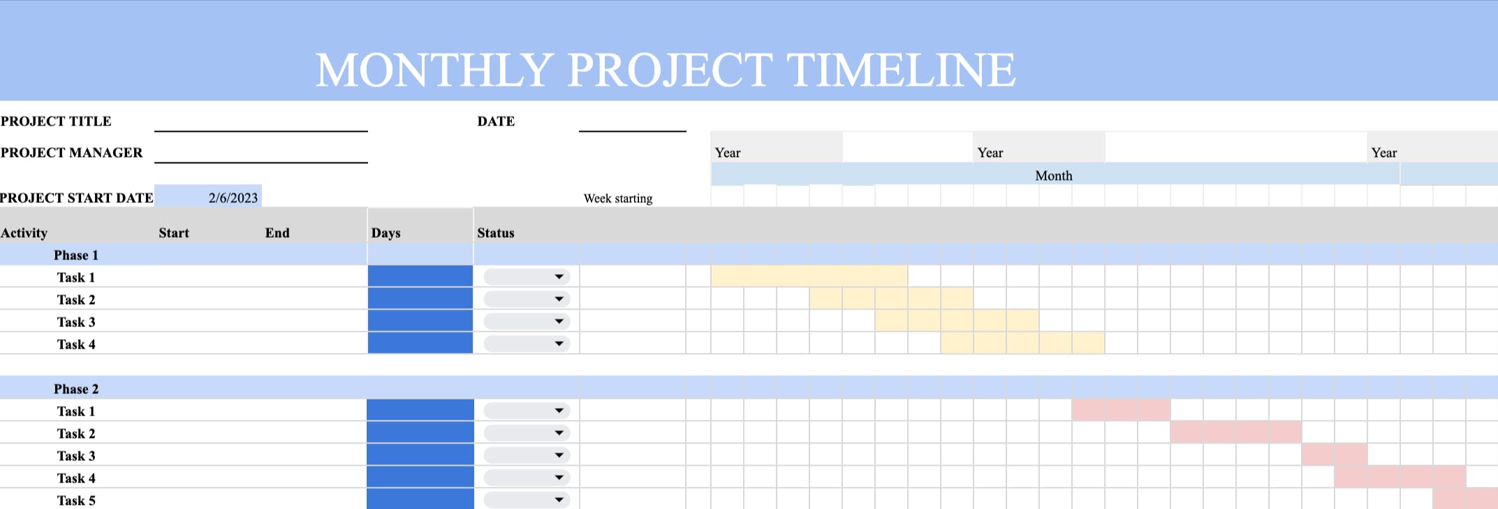 Monthly project timeline template