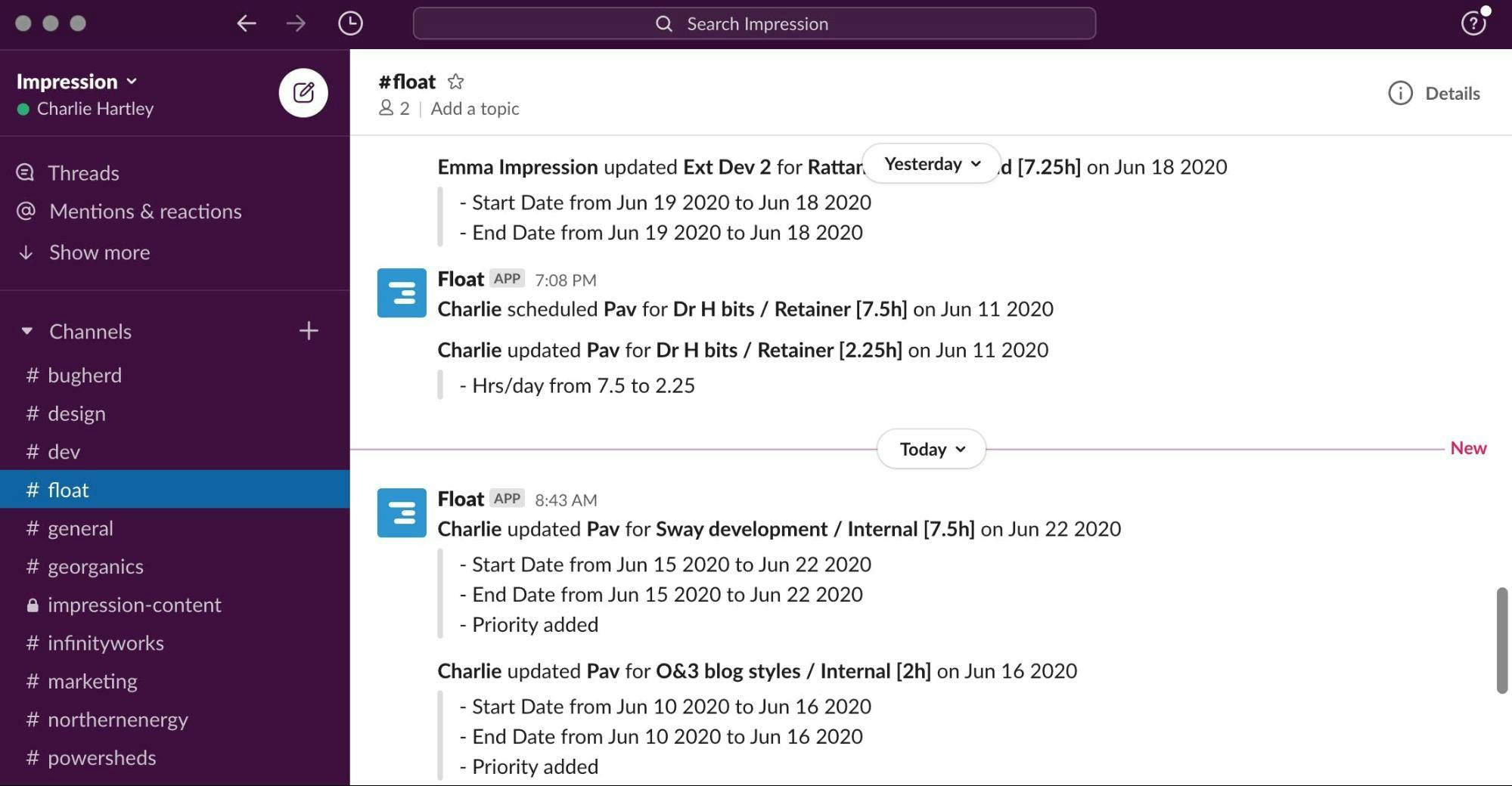 Time tracking - slack integration