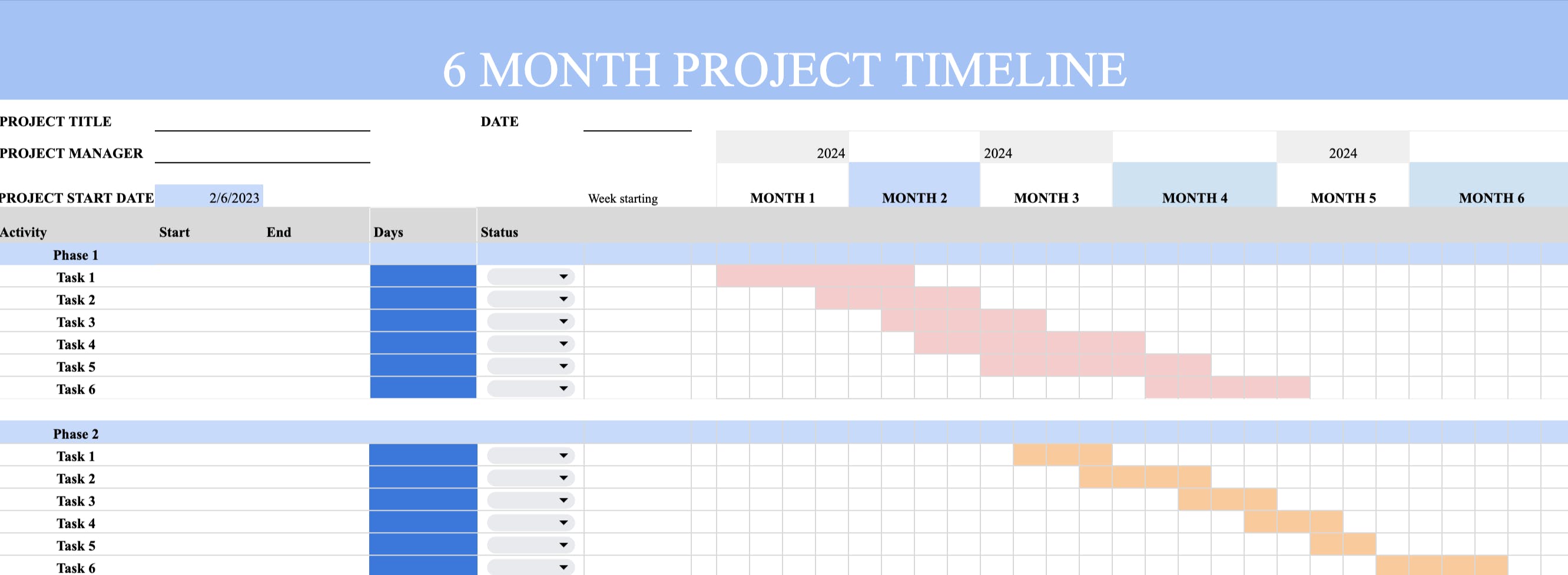 6 month project timeline template