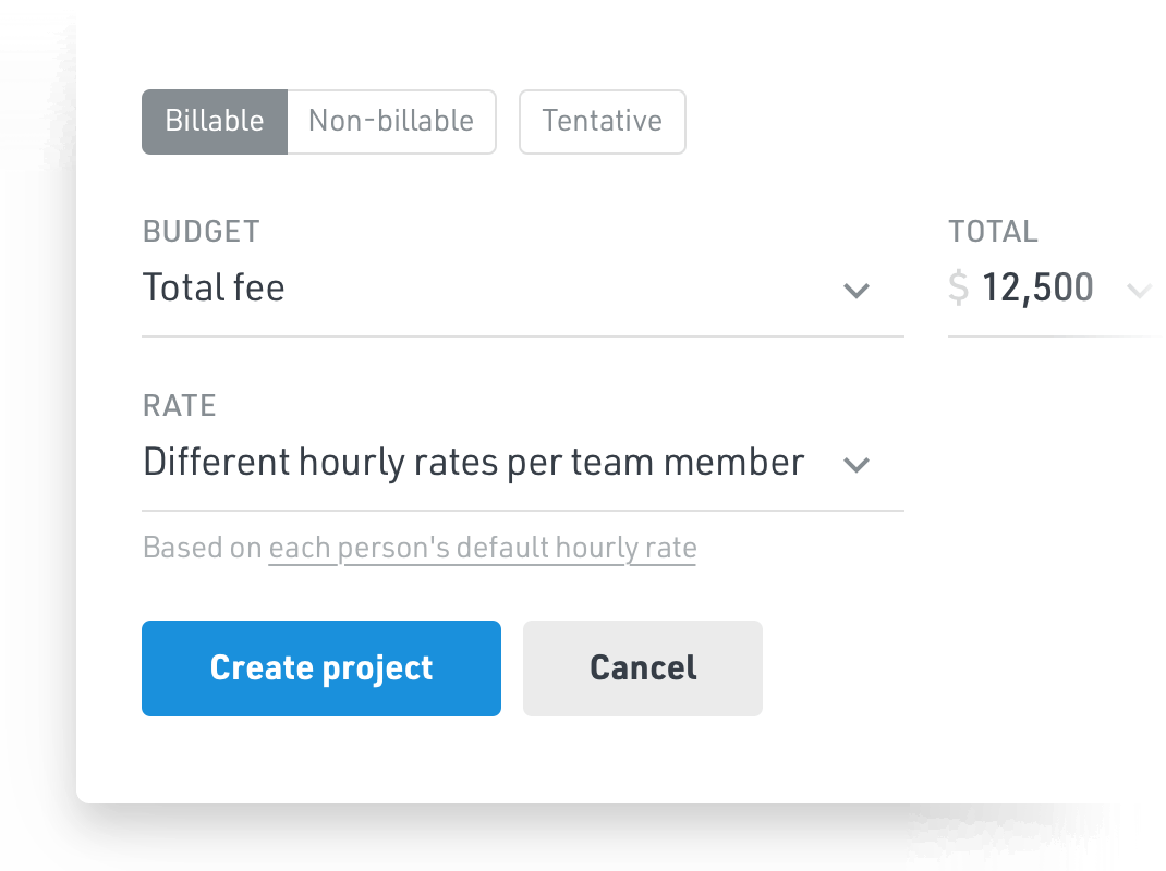 Zoomed in shot of setting billable hours and project fees in Float