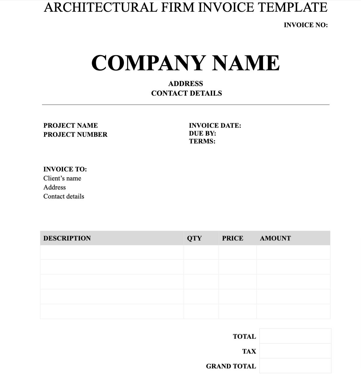 Architectural firm invoice template