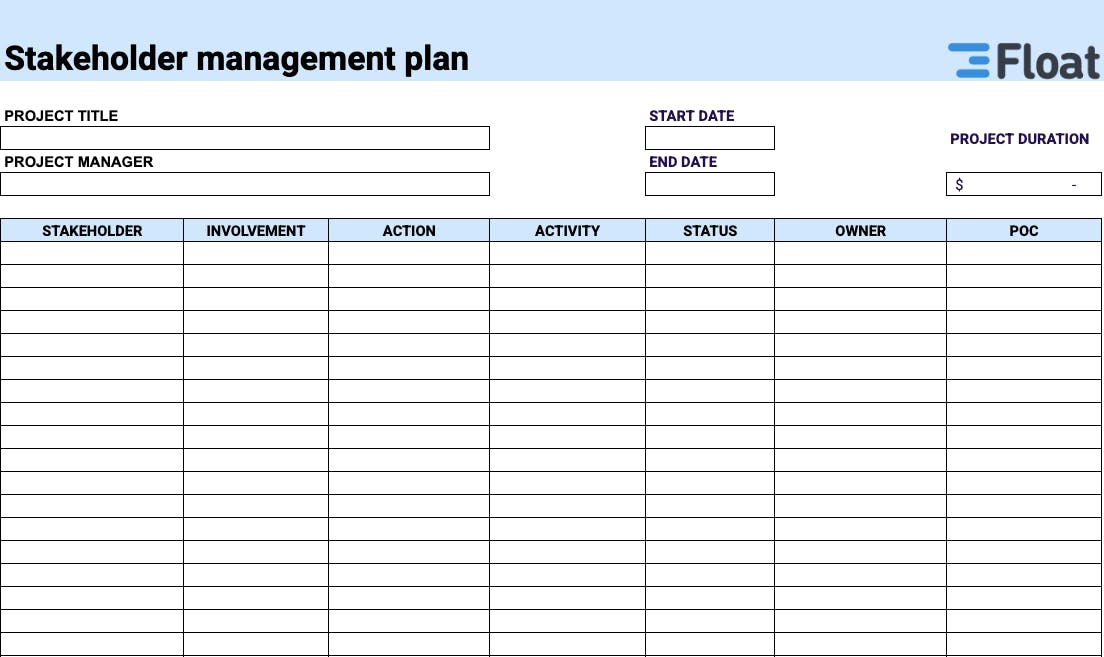 Stakeholder management plan template