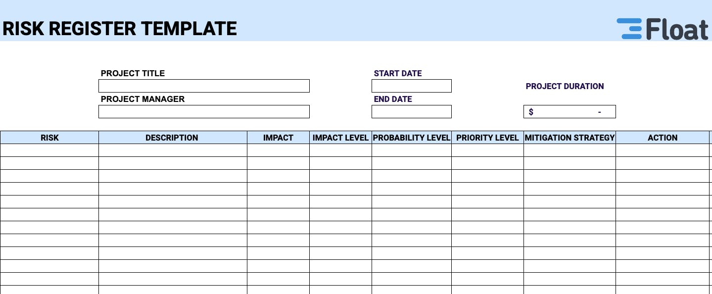 Risk register template