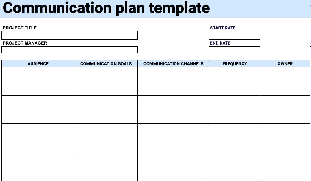 Project communication plan template