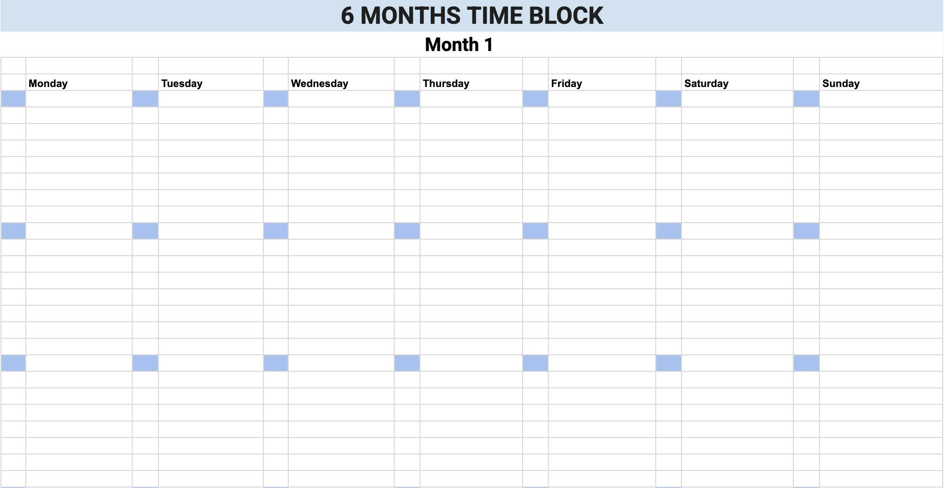 Six months time block template