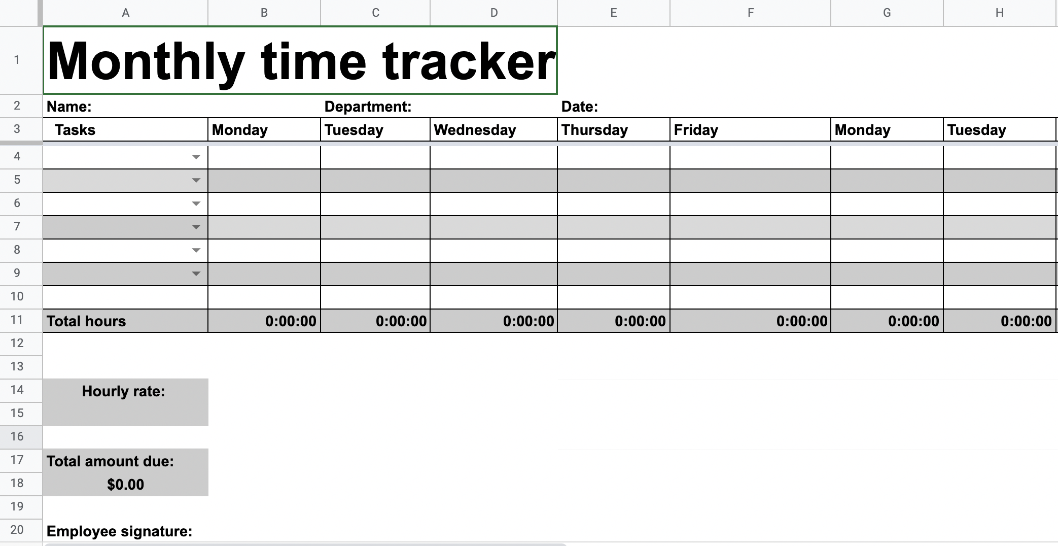 Free Excel Timesheet Templates