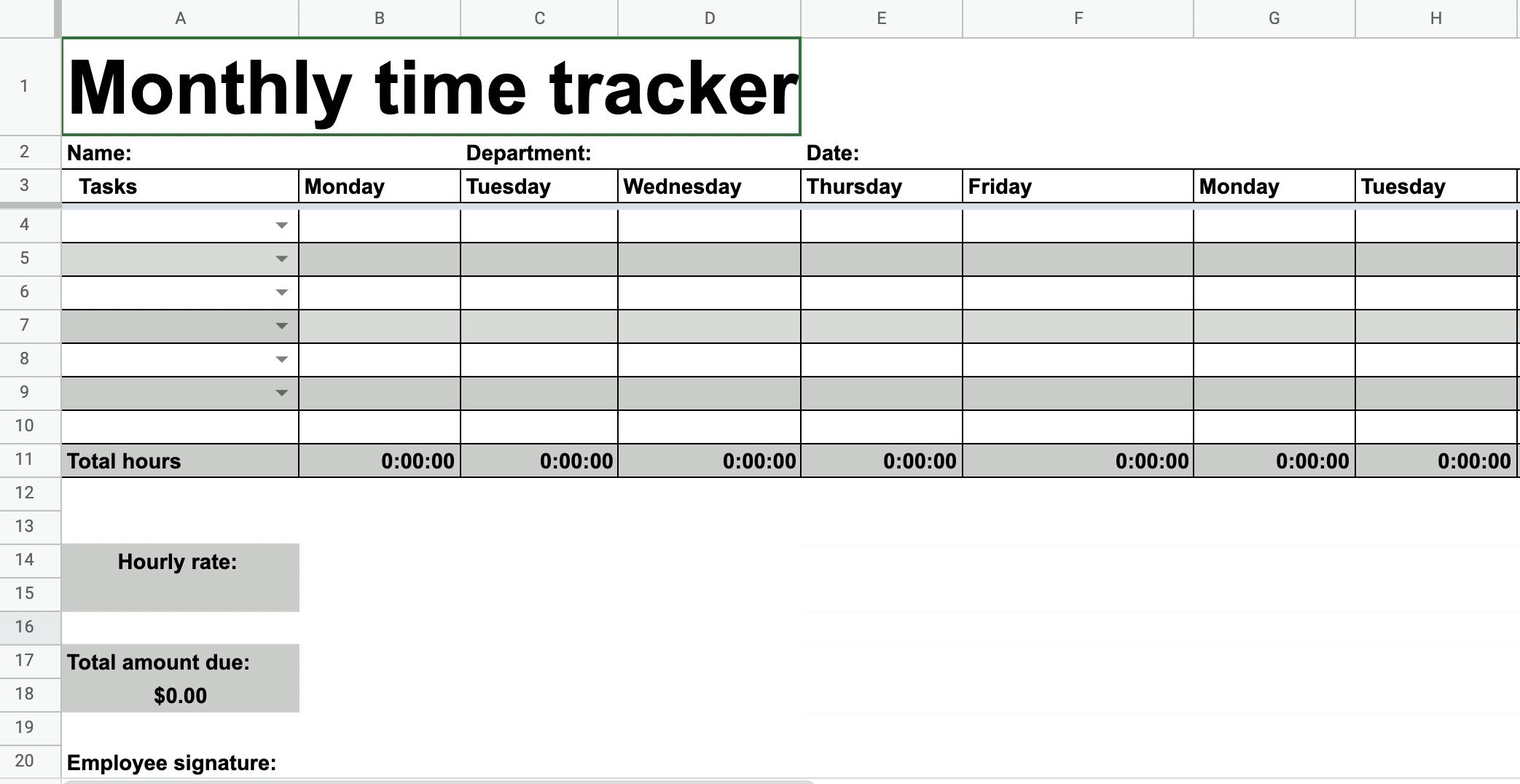 time log template excel
