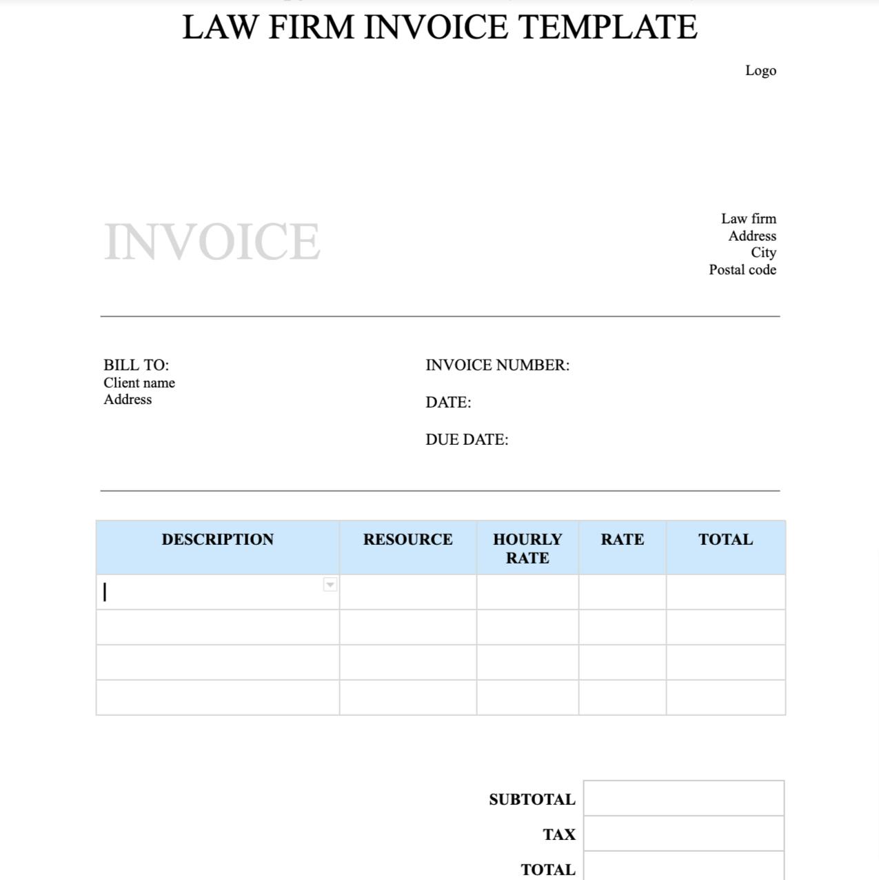 Law firm invoice template in google docs