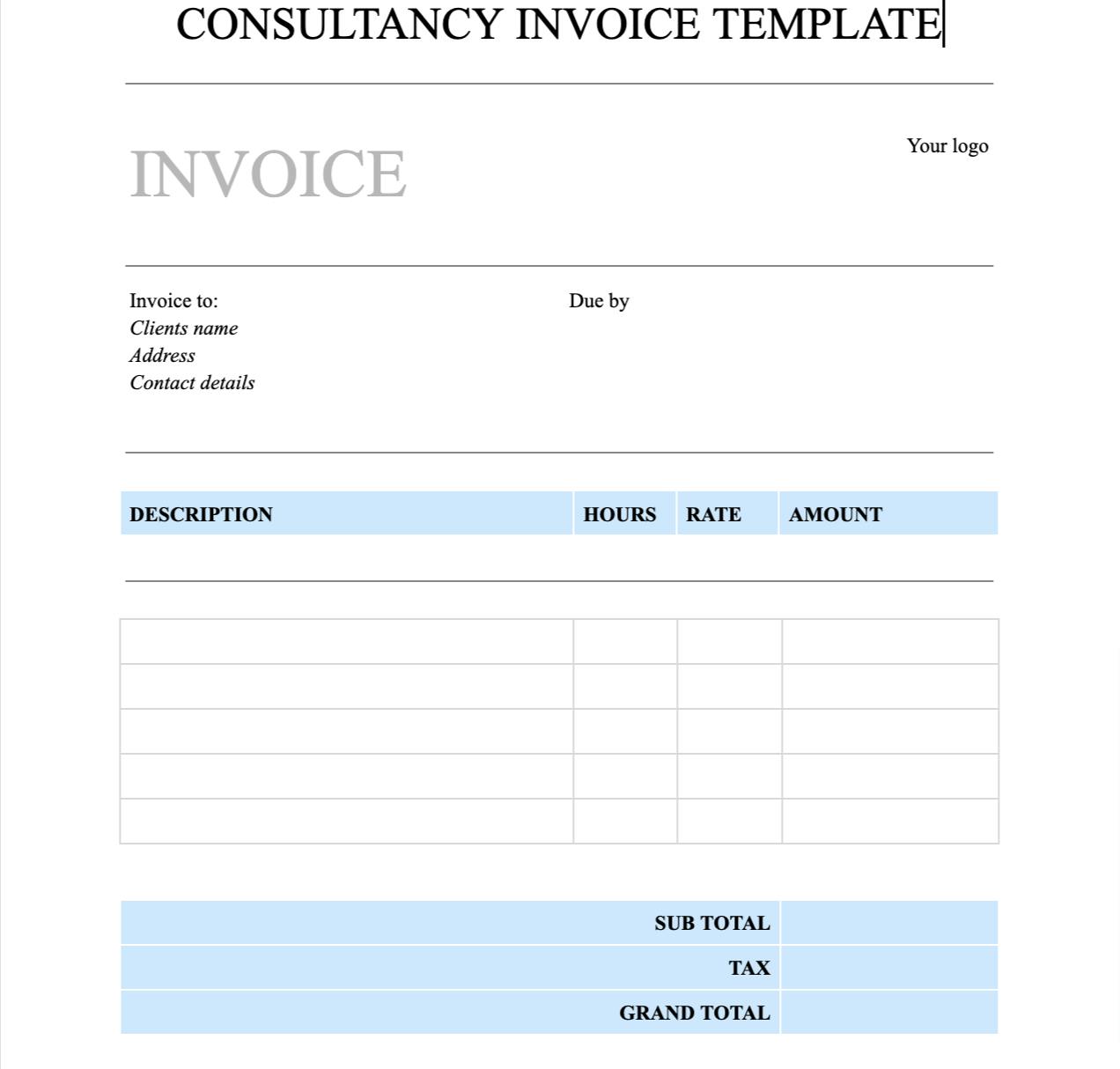 Consultancy invoice template in google docs