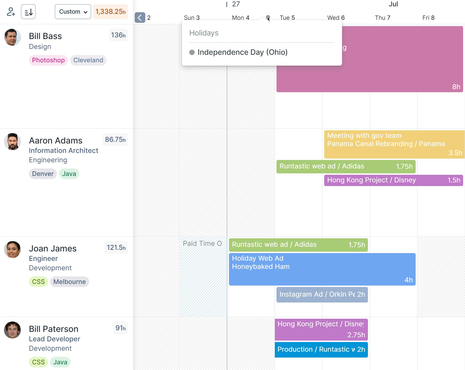 Managing holidays in different timezones