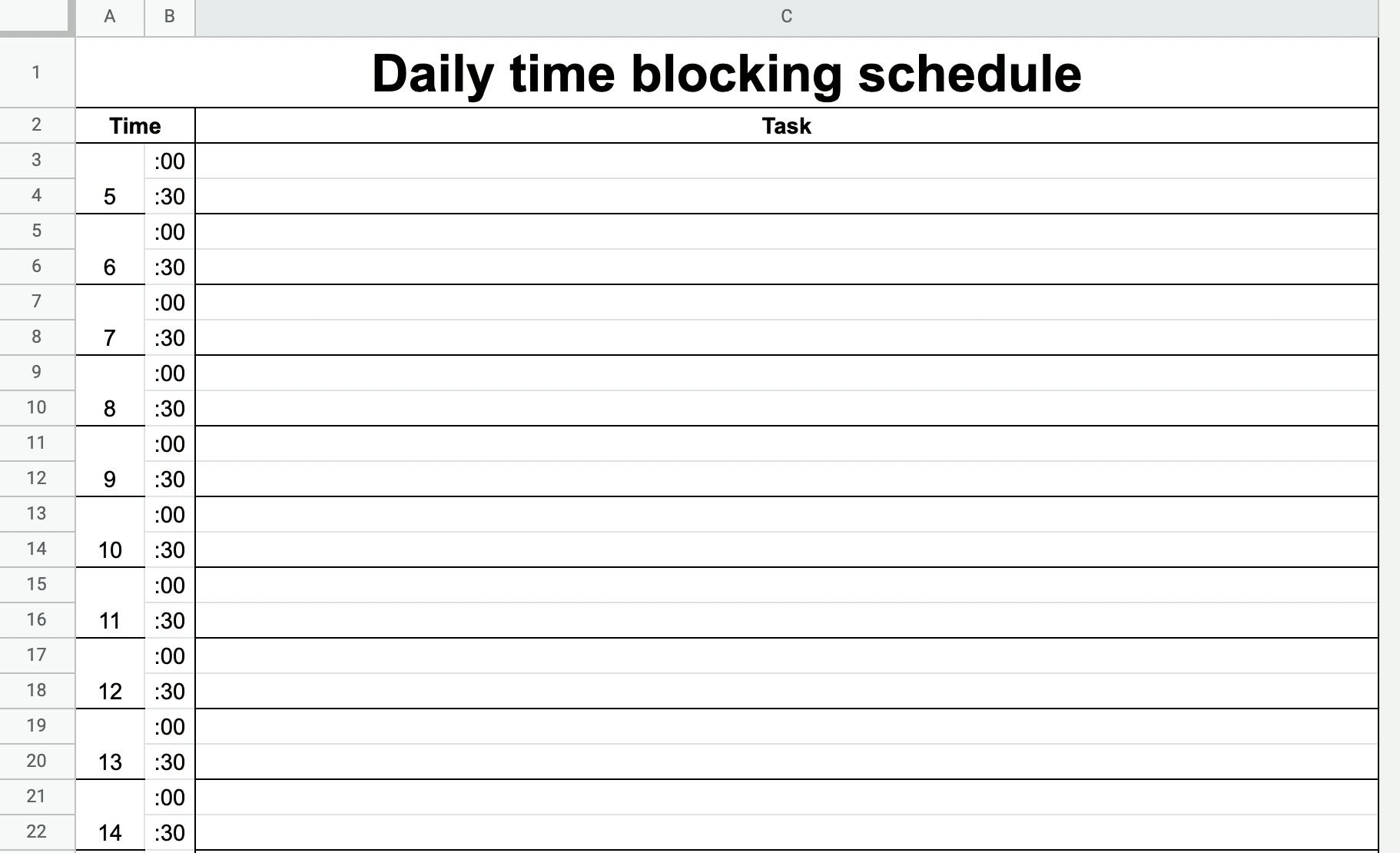30 minute time blocking template 