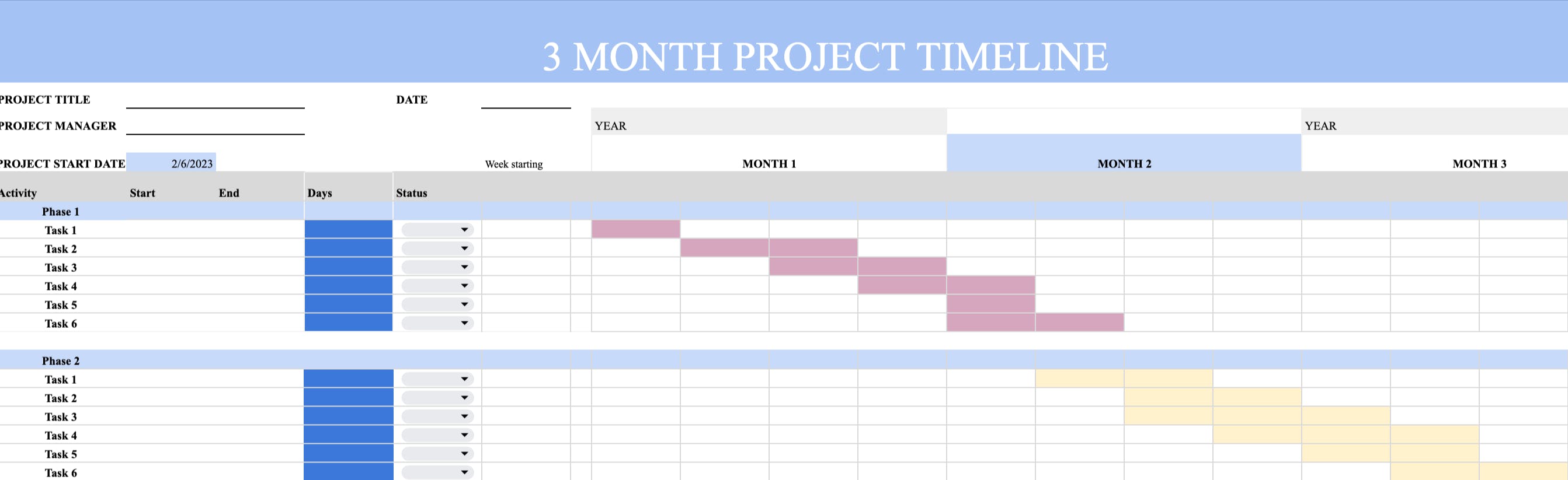 3 month project timeline template