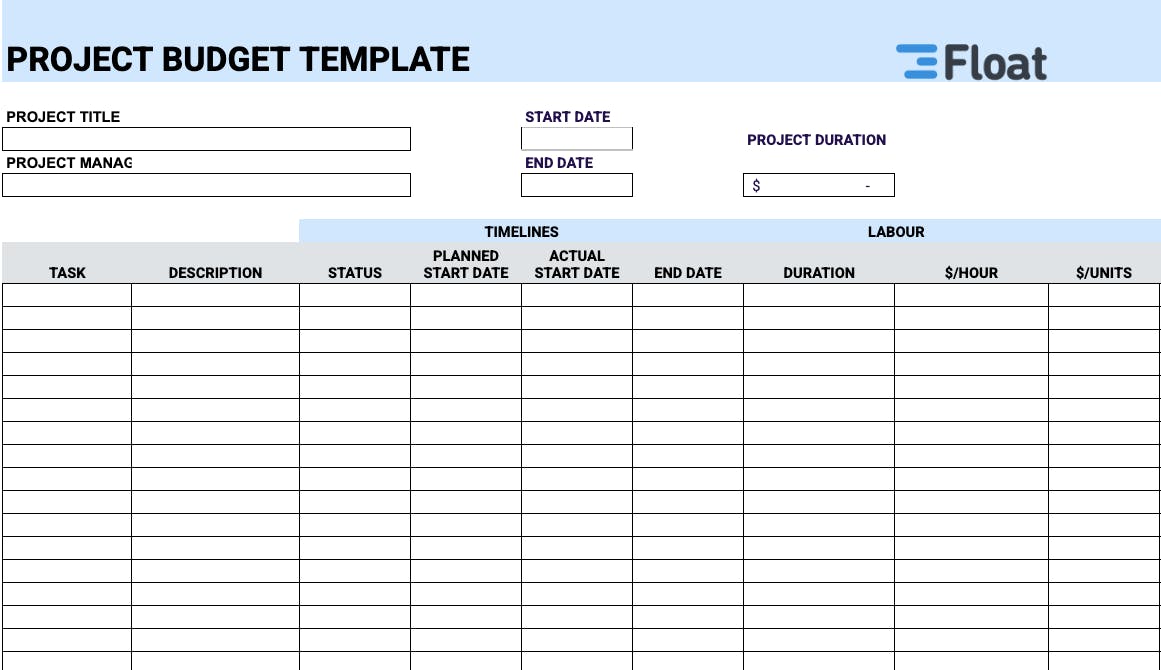 Project budget template