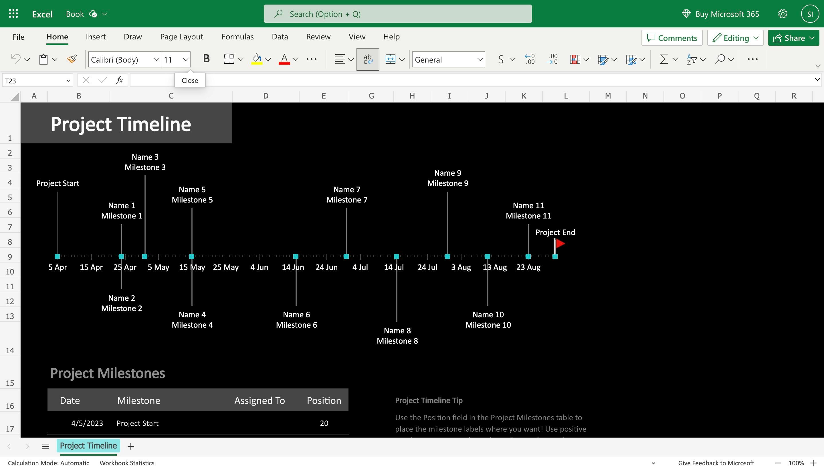 Timeline template in Excel