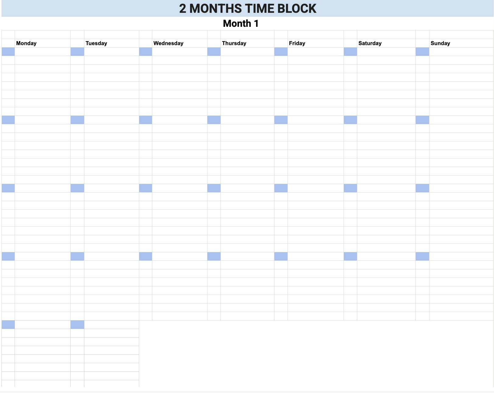 Two month time block template
